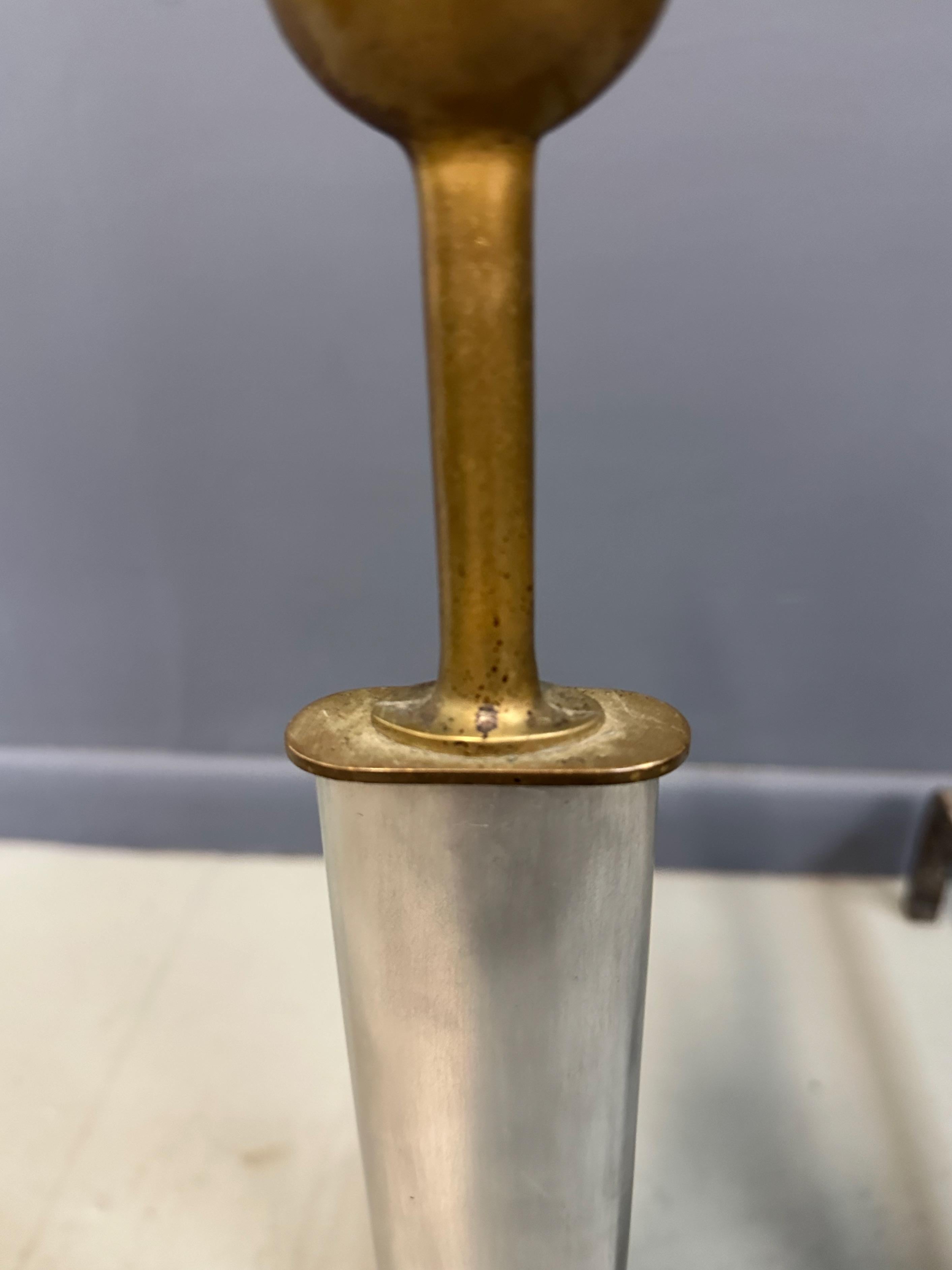 Machine Age Polished Steel and Brass Andirons, Early-20th Century en vente 1