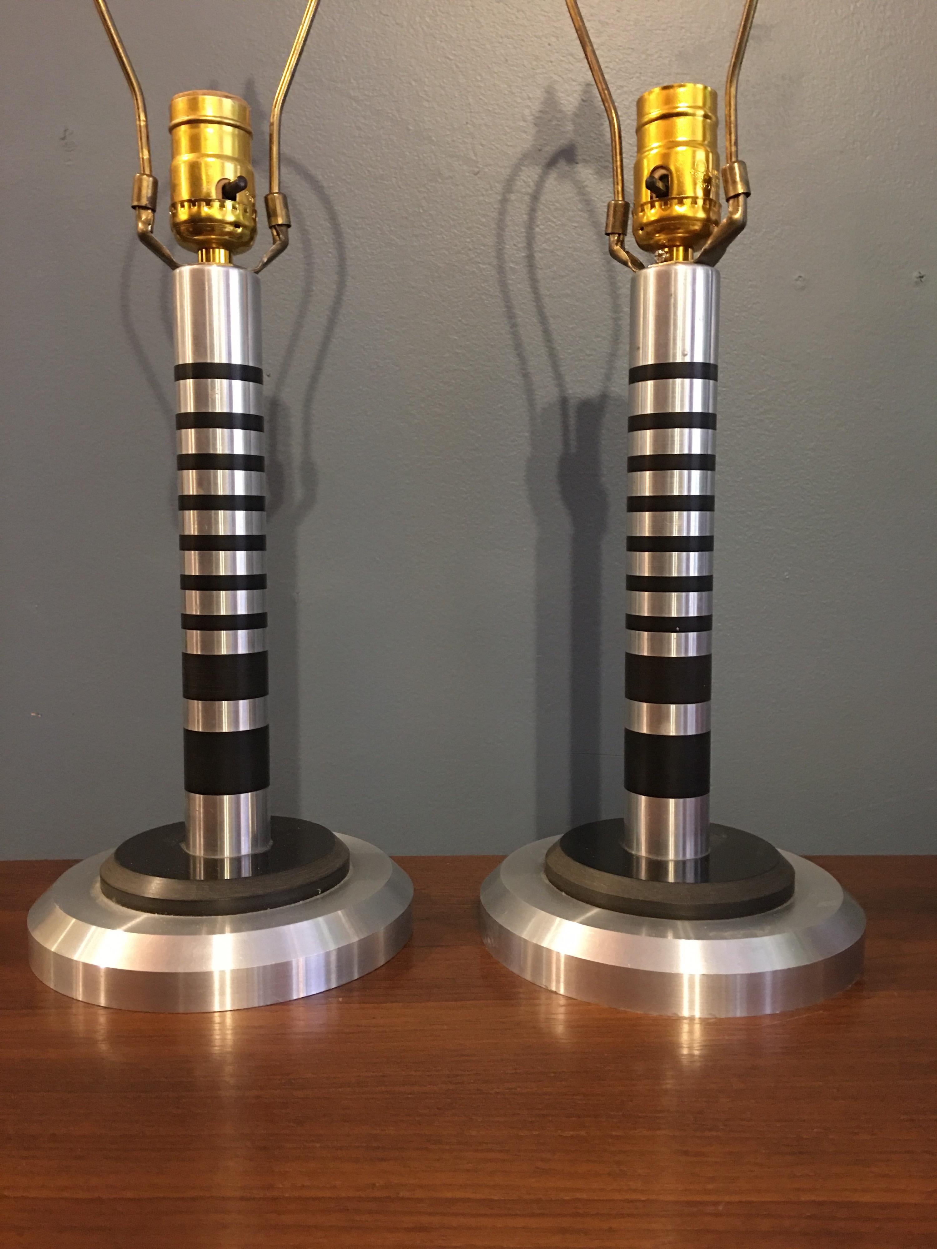 Art Deco Machine Age Pr of Table Lamps in the Style of Walter Von Nessen Pattyn Products