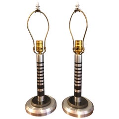 Machine Age Pr of Table Lamps in the Style of Walter Von Nessen Pattyn Products