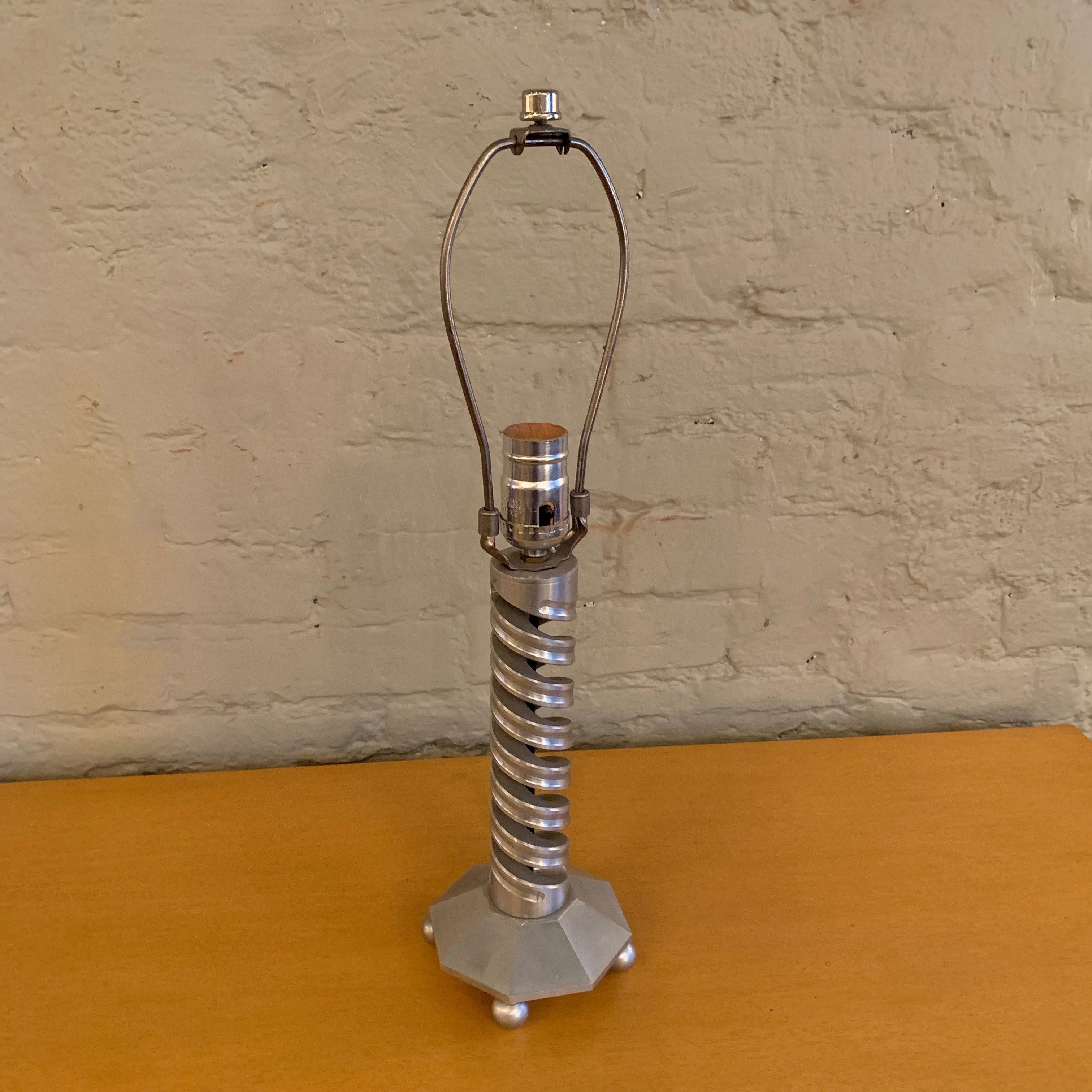 American Machine Age Spiral Aluminum Table Lamp For Sale