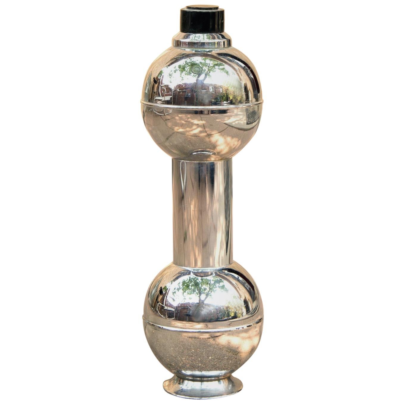 Machine Age Standing Chrome Dumbbell Cocktail Shaker, circa 1930s