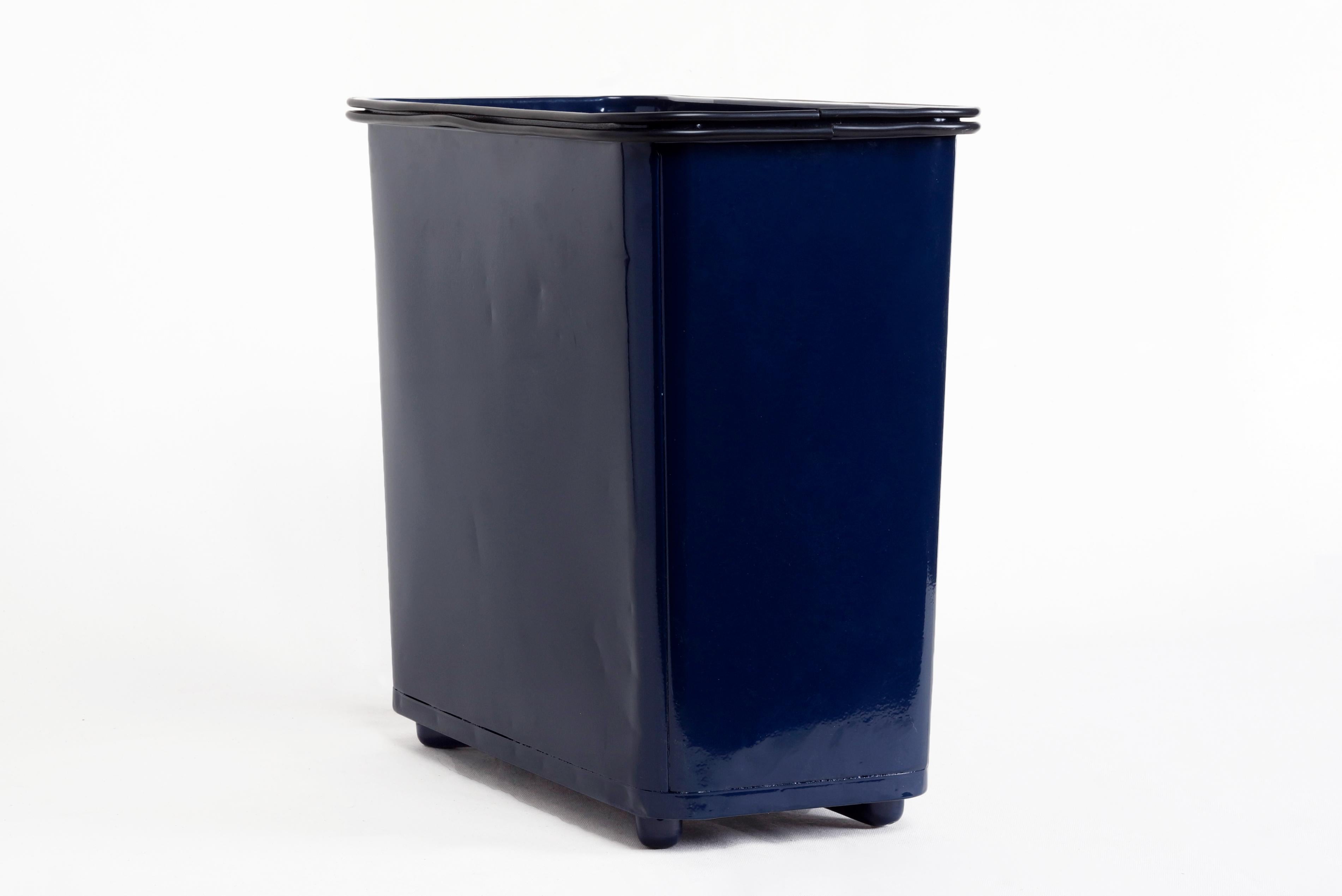 American Machine Age Steel Trash Can Refinished in Midnight Blue