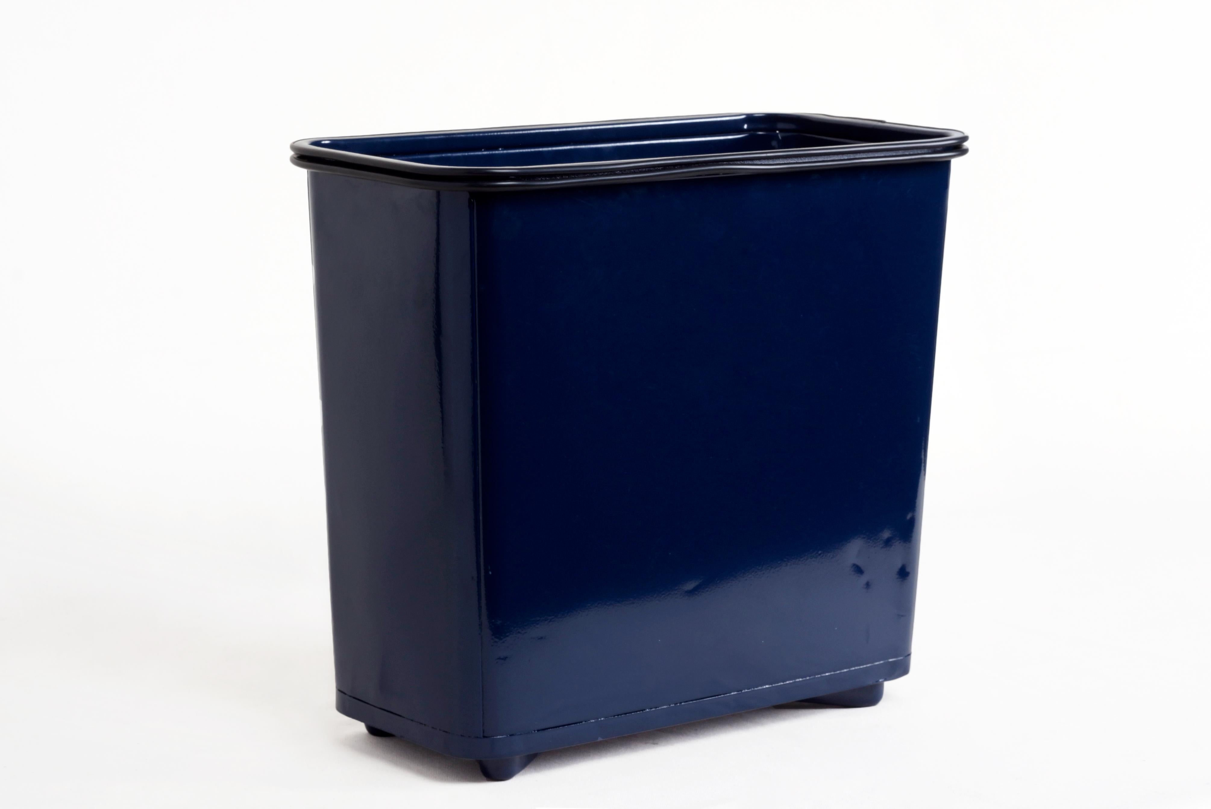 Powder-Coated Machine Age Steel Trash Can Refinished in Midnight Blue