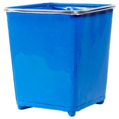 Machine Age Steel Trash Can with Aluminium Trim, Refinished in Blue