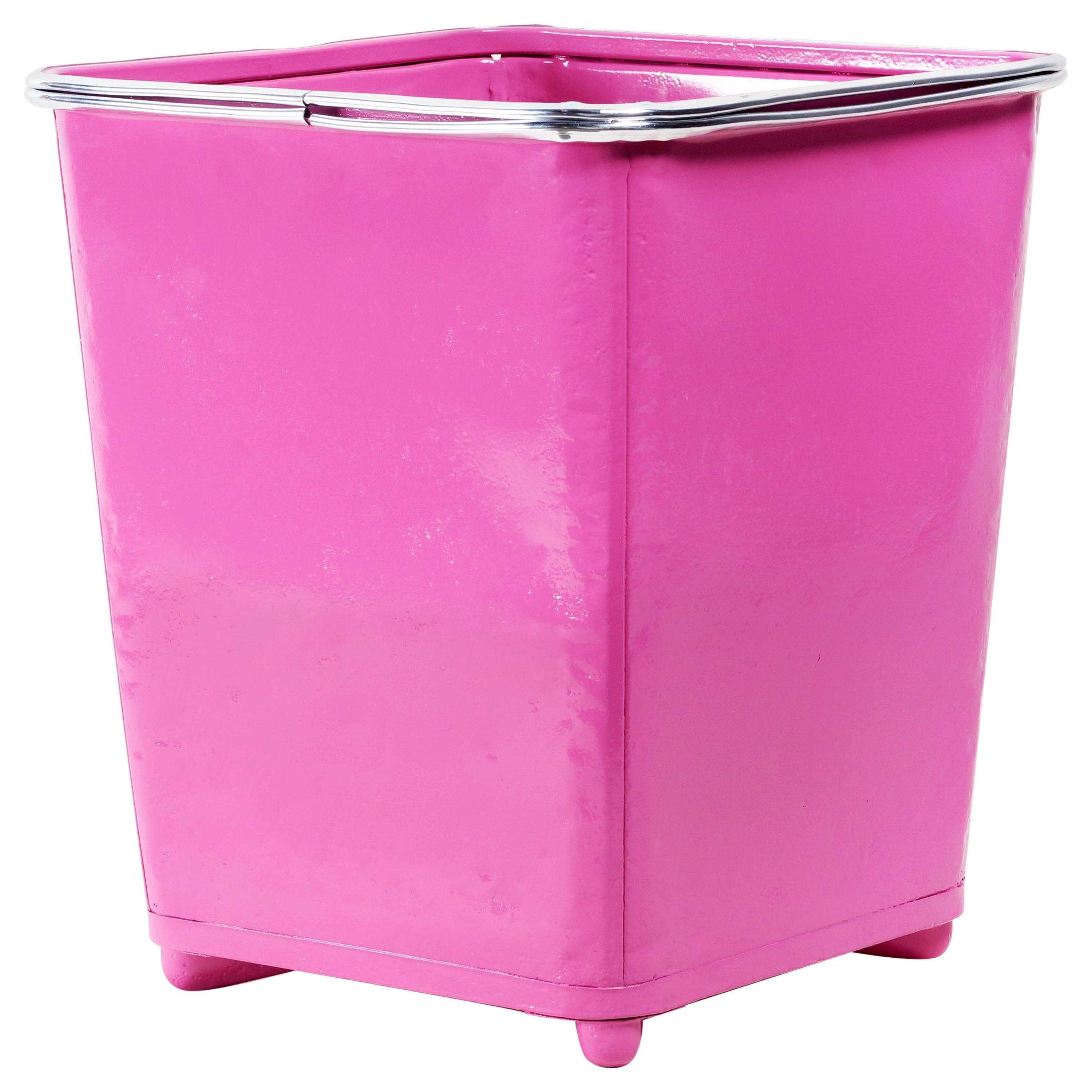 Machine Age Steel Trash Can with Aluminium Trim, Refinished in Pink