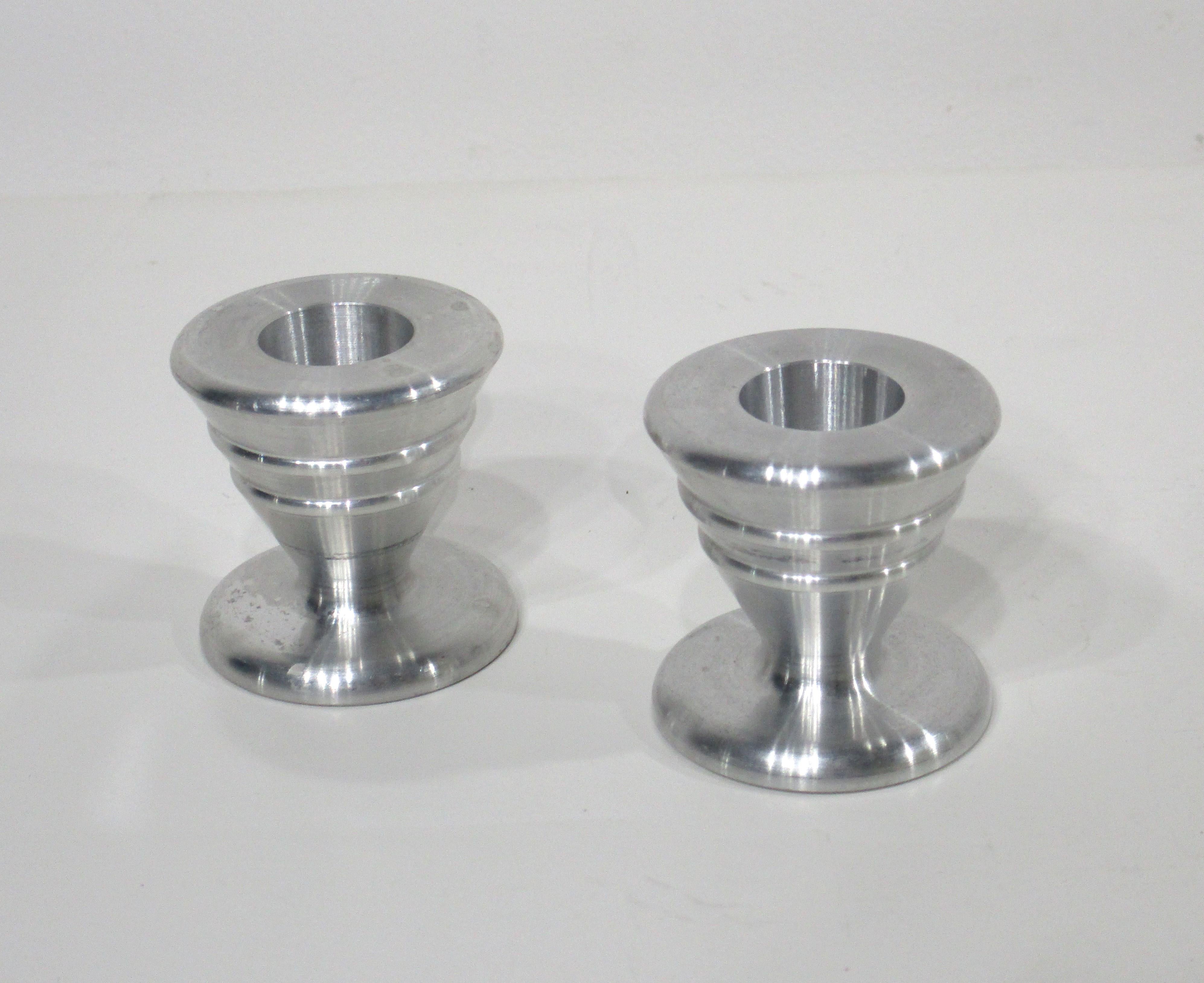 American Machine Age Turned Aluminum Candlesticks  For Sale
