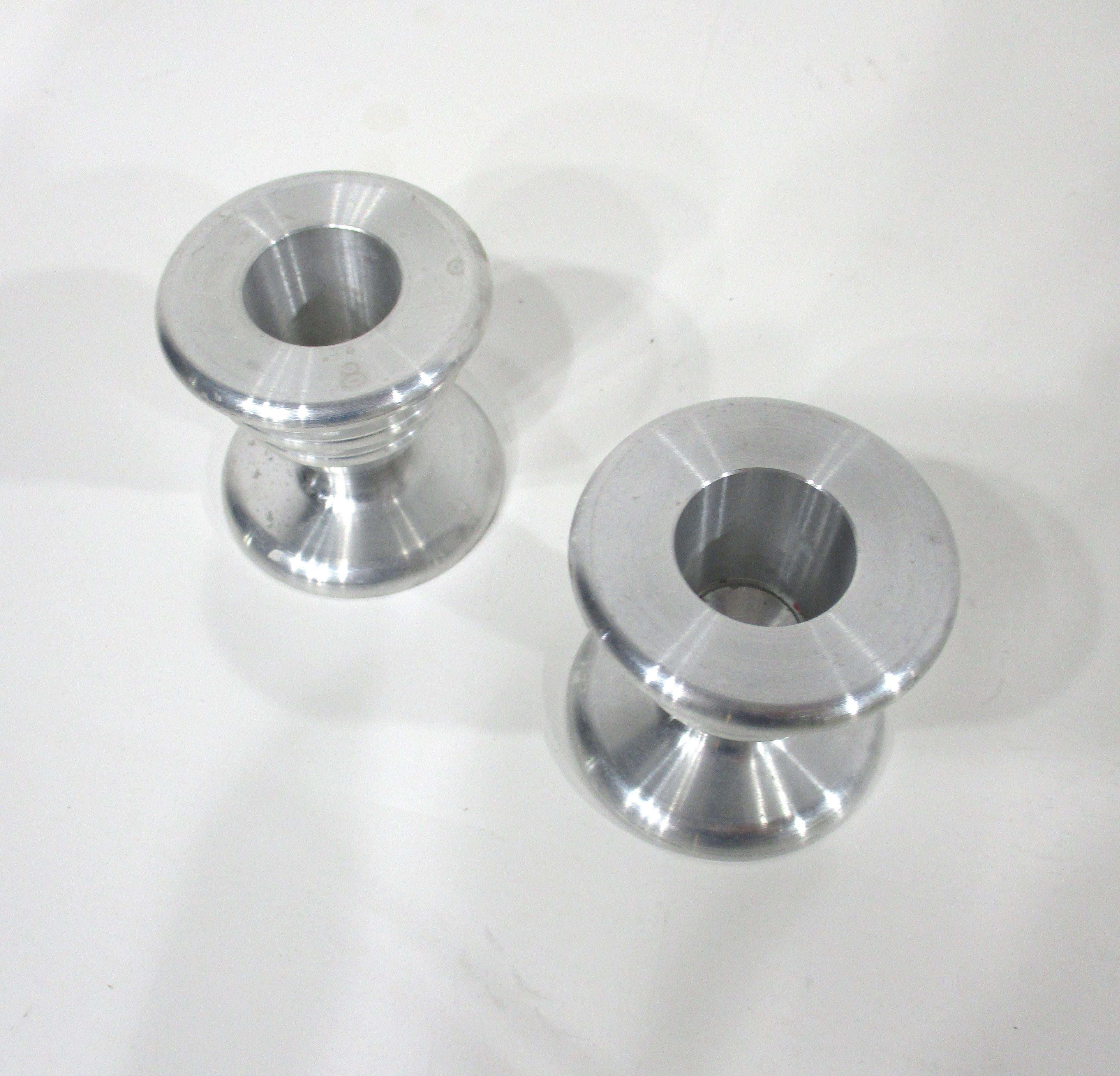 Machine Age Turned Aluminum Candlesticks  In Good Condition For Sale In Cincinnati, OH