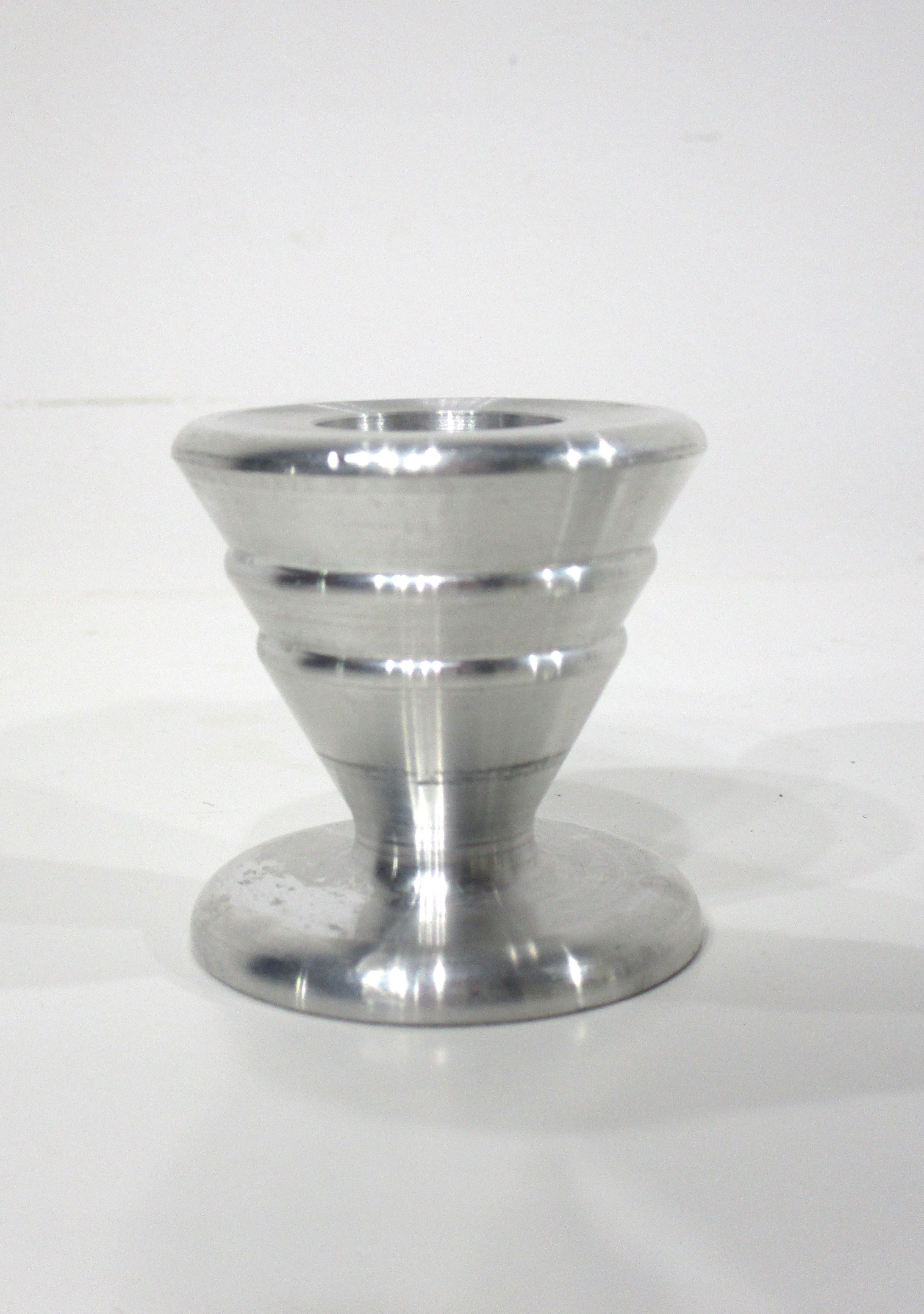 20th Century Machine Age Turned Aluminum Candlesticks  For Sale