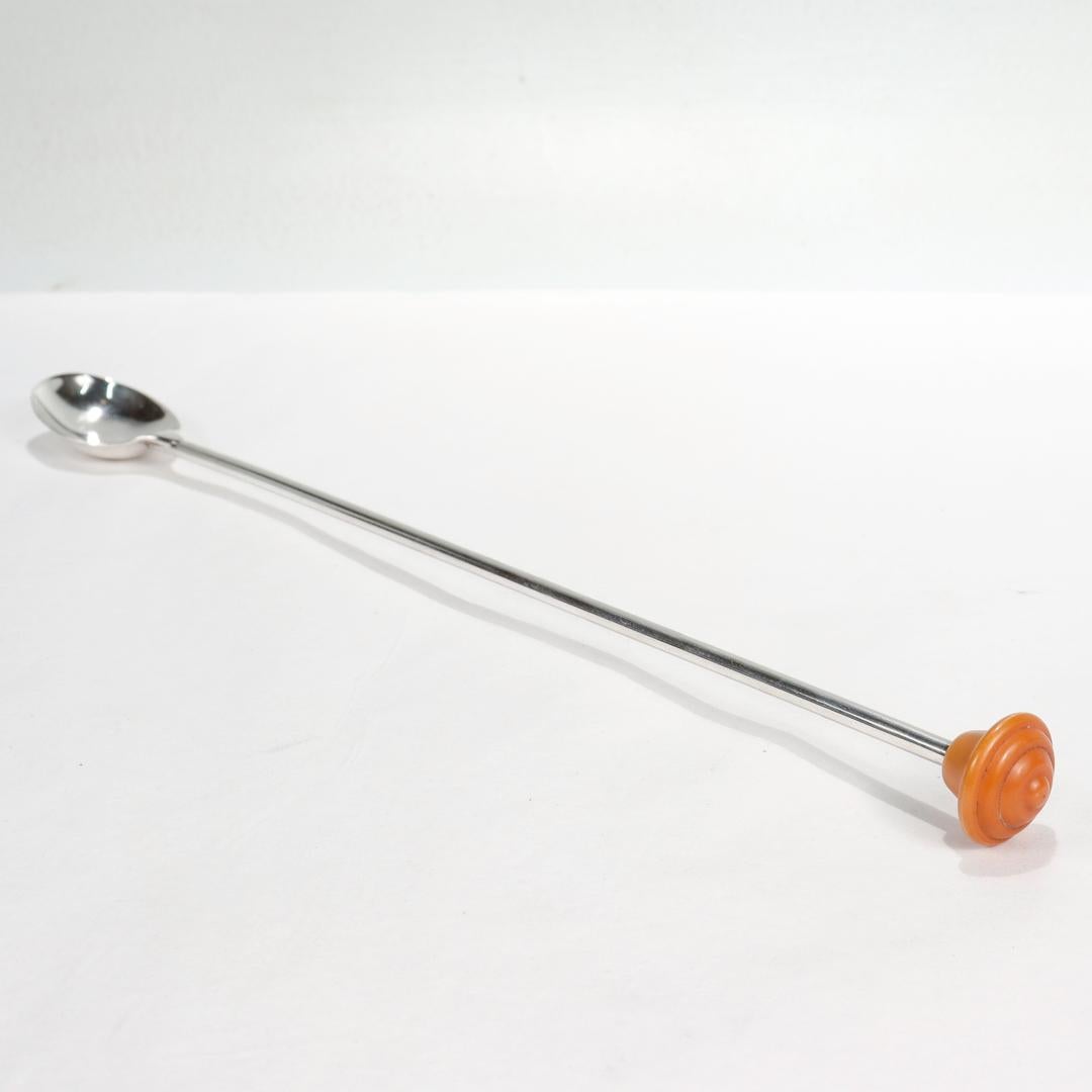 Women's or Men's Machine Age Watson Sterling Silver Cocktail Spoon / Stirrer with Bakelite Handle