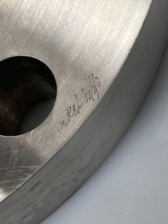 Machine Chrome & Copper 3 Arm Artist Signed Abstract Sculptural Candelabra