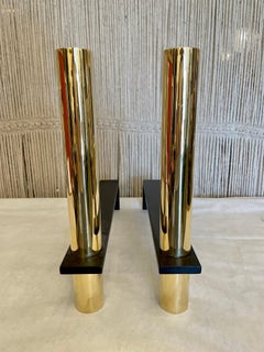 Andirones de latón macizo y hierro ennegrecido Estilo Era de las Máquinas