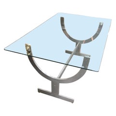 Machined Aluminum Dining Table with Glass Top