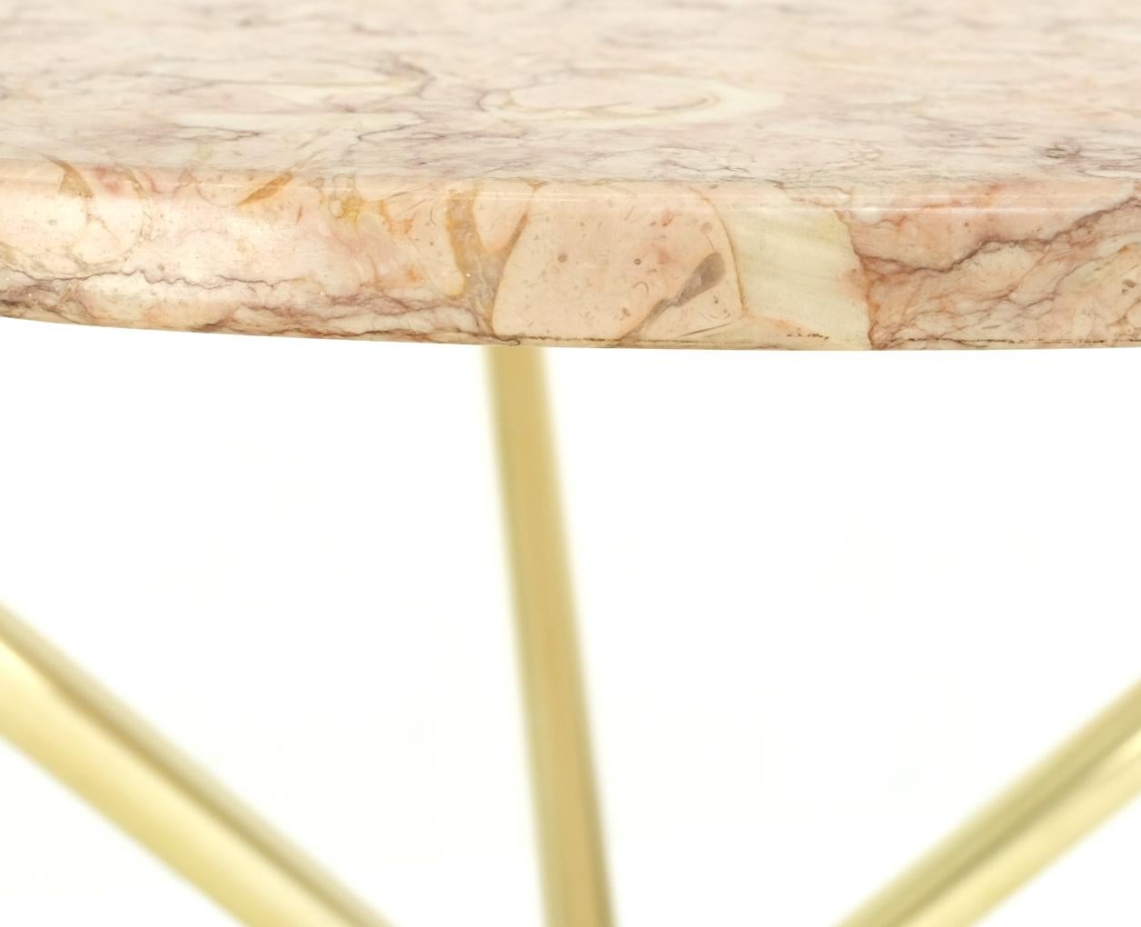 Machined Brass Tripod Base Rouge Round Marble Top Center Side Occasional Table For Sale 3