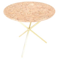 Machined Brass Tripod Base Rouge Round Marble Top Center Side Occasional Table