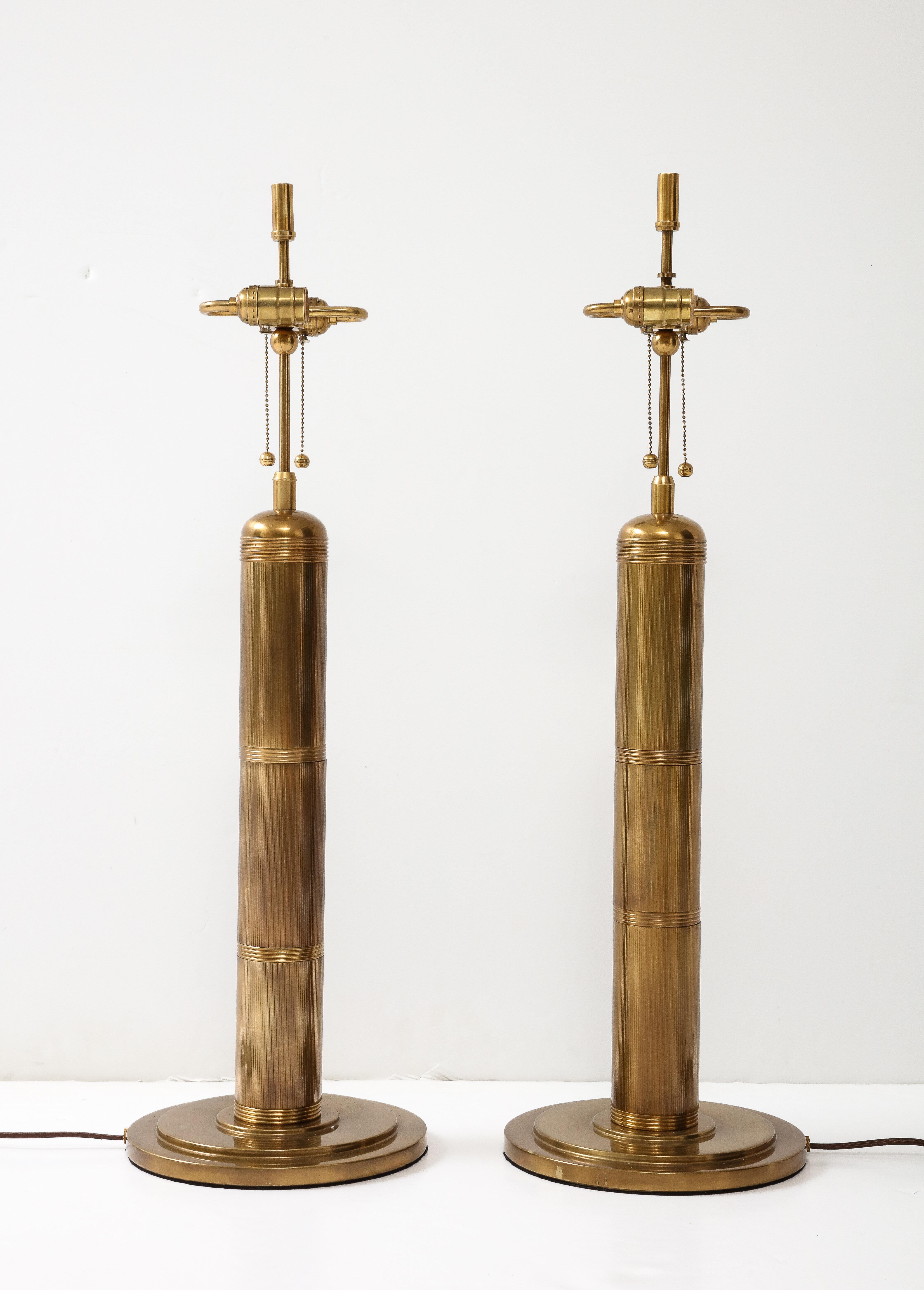 Art Deco Machine Engraved Brass Lamps For Sale
