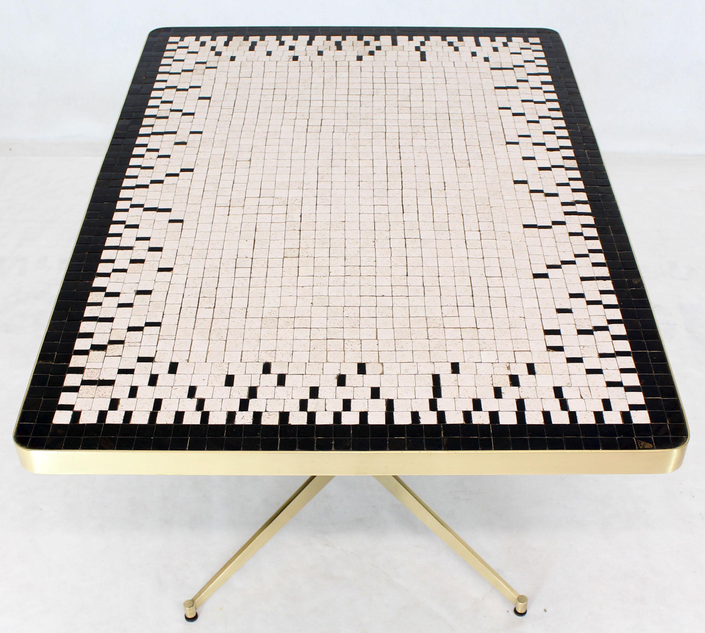 Machined Solid Brass X-Shape Base Mosaic Top Cafe Table For Sale 6