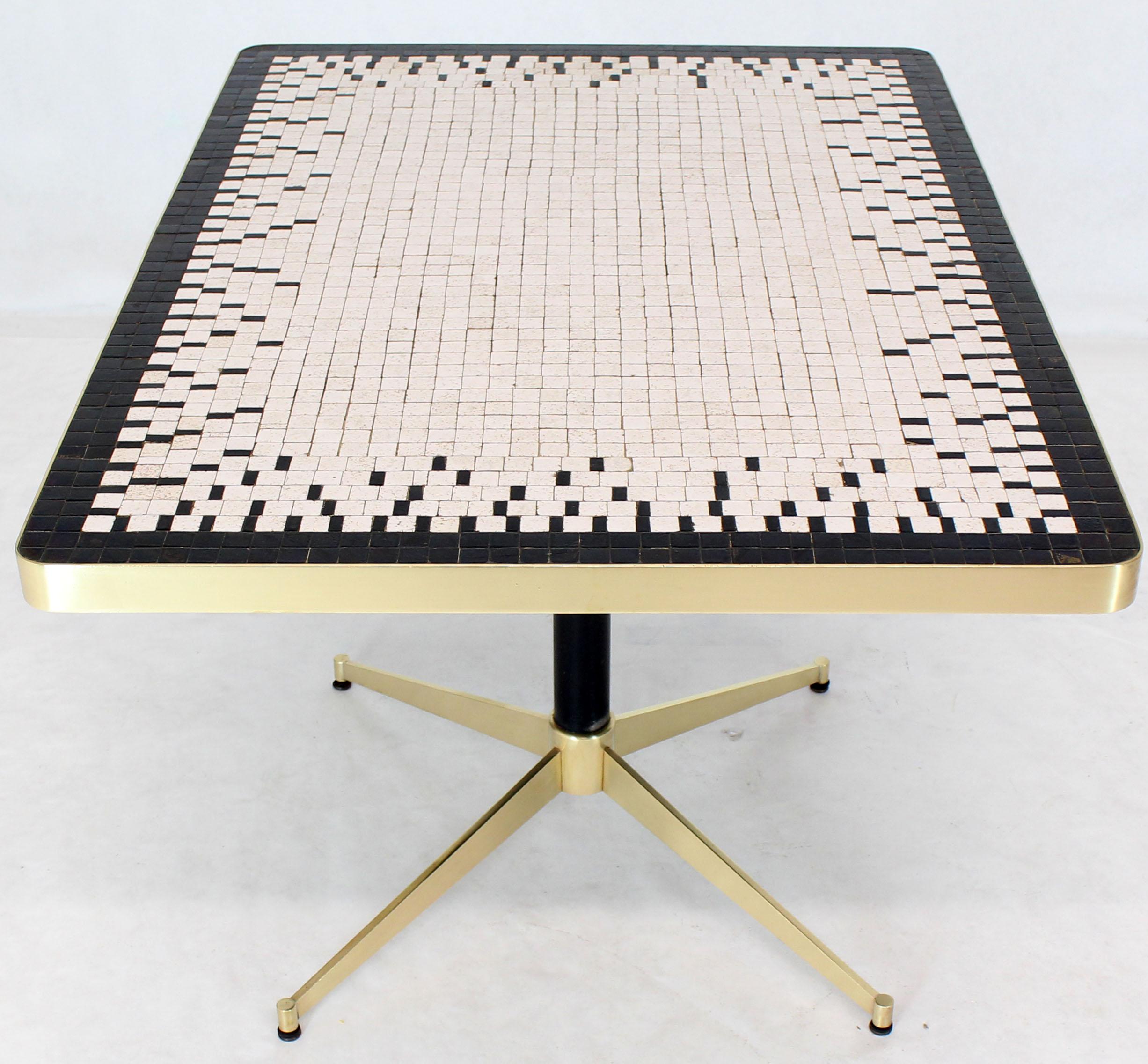 Mid-Century Modern Machined Solid Brass X-Shape Base Mosaic Top Cafe Table For Sale