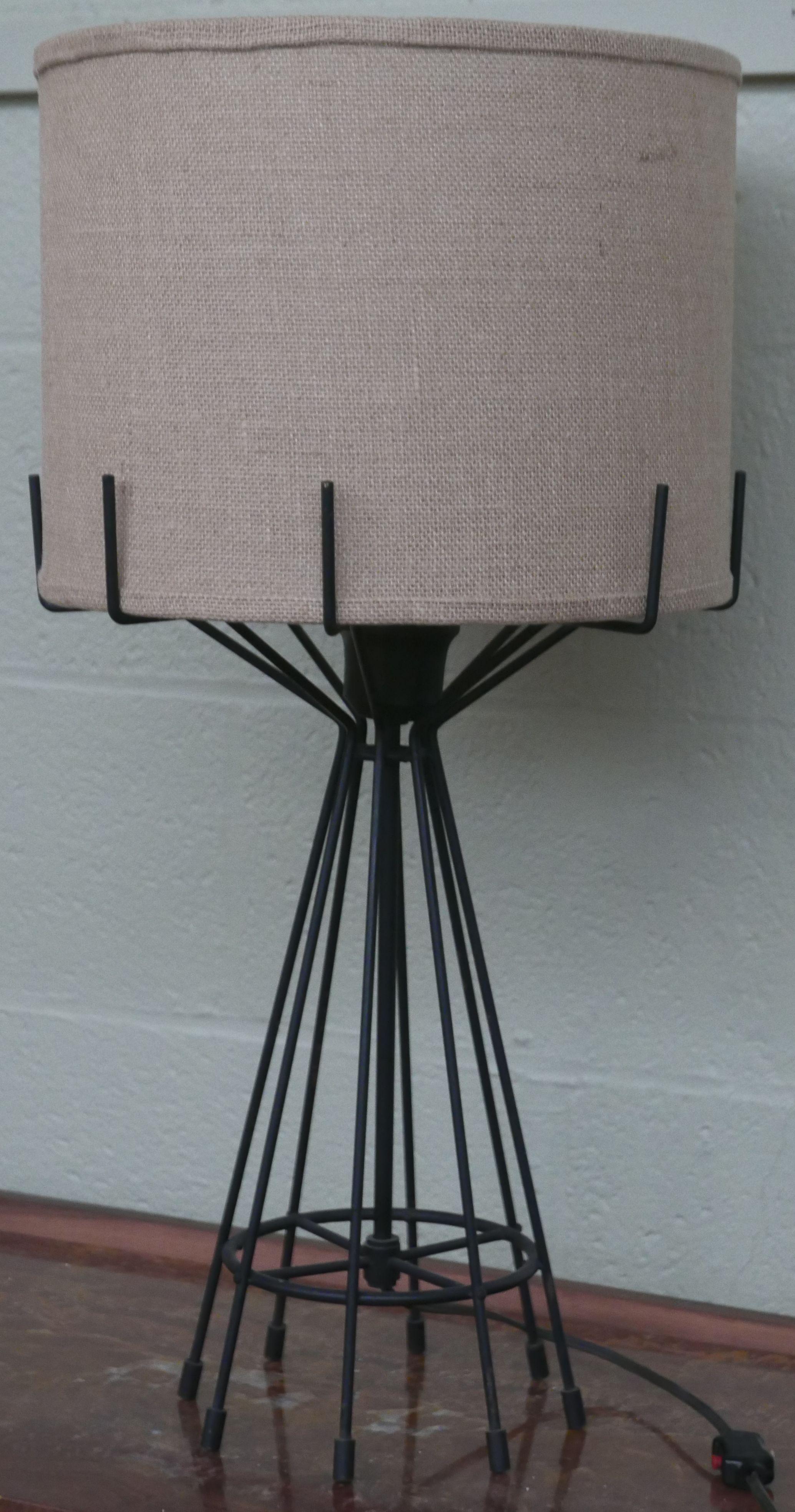 French Machined Steel and Brass Midcentury Lamp For Sale