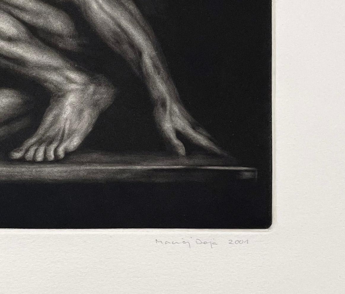 Signed and numbered mezzotint from the edition of 50. 

The human being – monumental and primeval – is the subject of Maciej Deja’s art. 