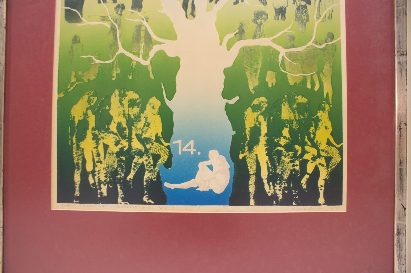 Maciej Modzelewski - Lithographie originale signée à la main « Drzewo Pęk Vivamus », Varsovie, 1970 en vente 1