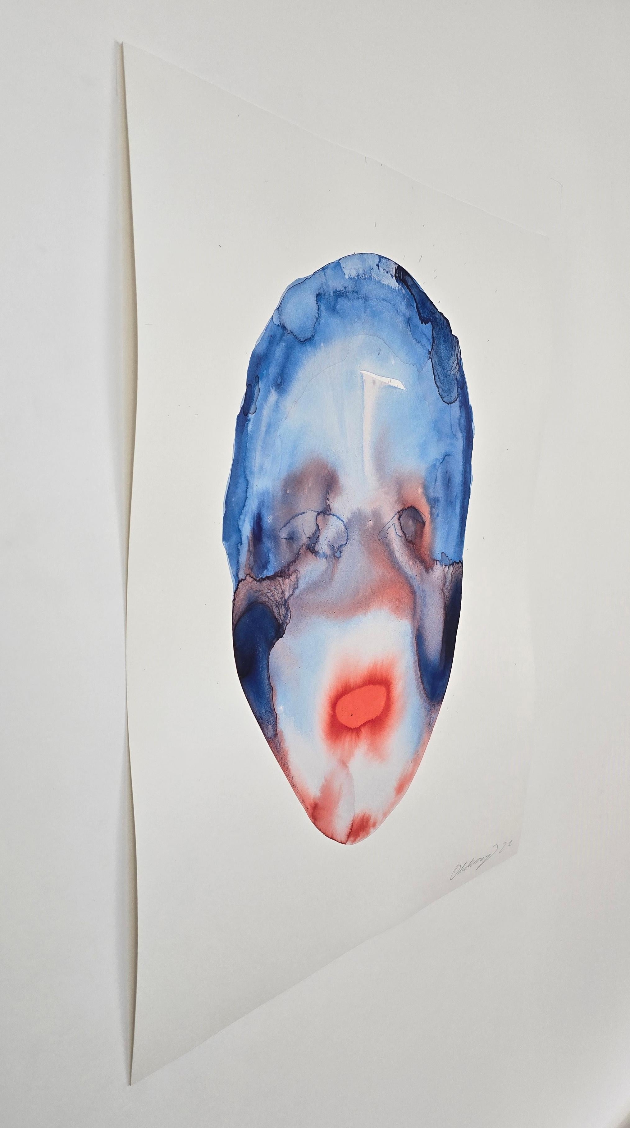 Kopf 03 – Zeitgenössisches figuratives Tuschegemälde, Neuer Expressionismus (Grau), Portrait Painting, von Maciej Olekszy