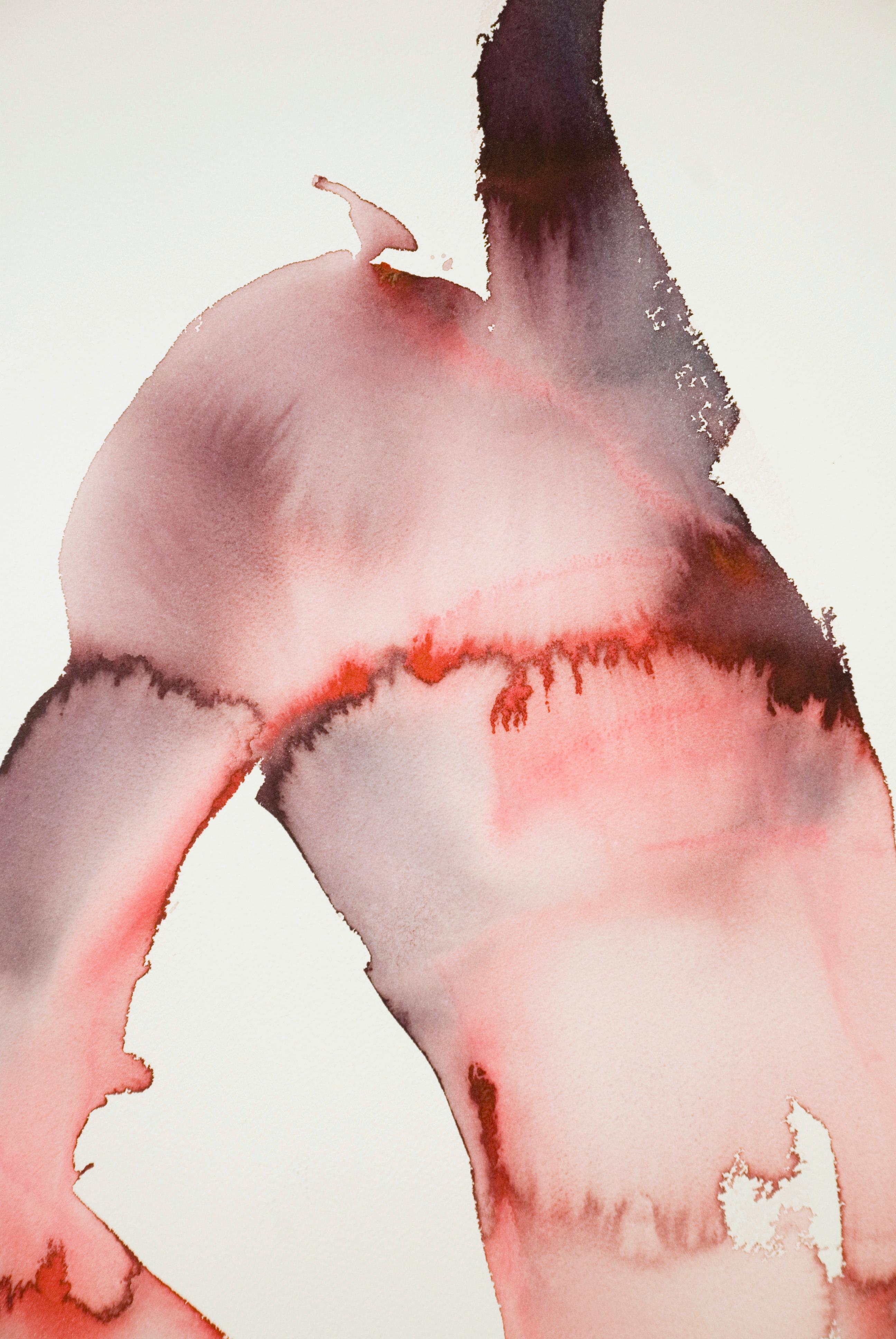 Desnudo Masculino - Pintura Figurativa Contemporánea en Acuarela, Nuevo Expresionismo - Nude Beige de Maciej Olekszy