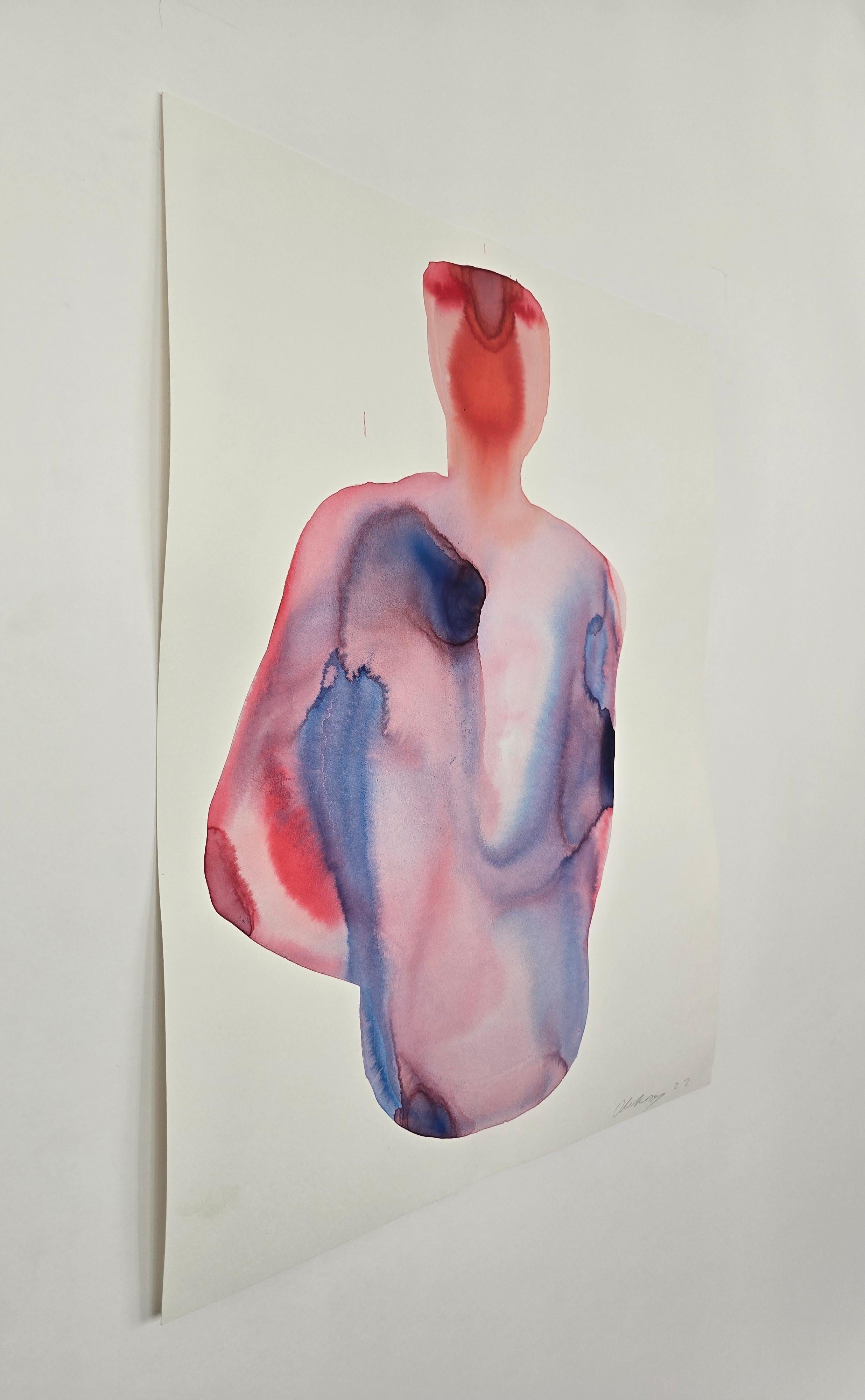 Torso 02 - Zeitgenössische figurative Tuschemalerei, Neuer Expressionismus (Beige), Nude Painting, von Maciej Olekszy