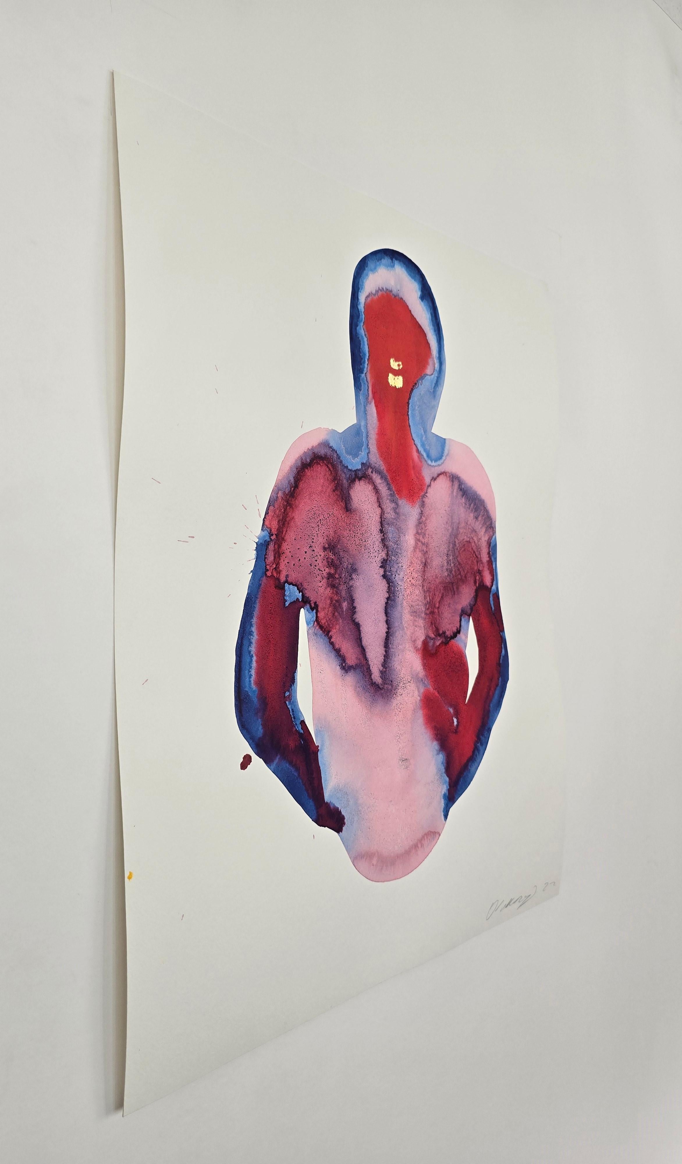 Torso (Red Madonna) - Contemporary Figurative Ink Painting, New Expressionism - Gold Portrait by Maciej Olekszy
