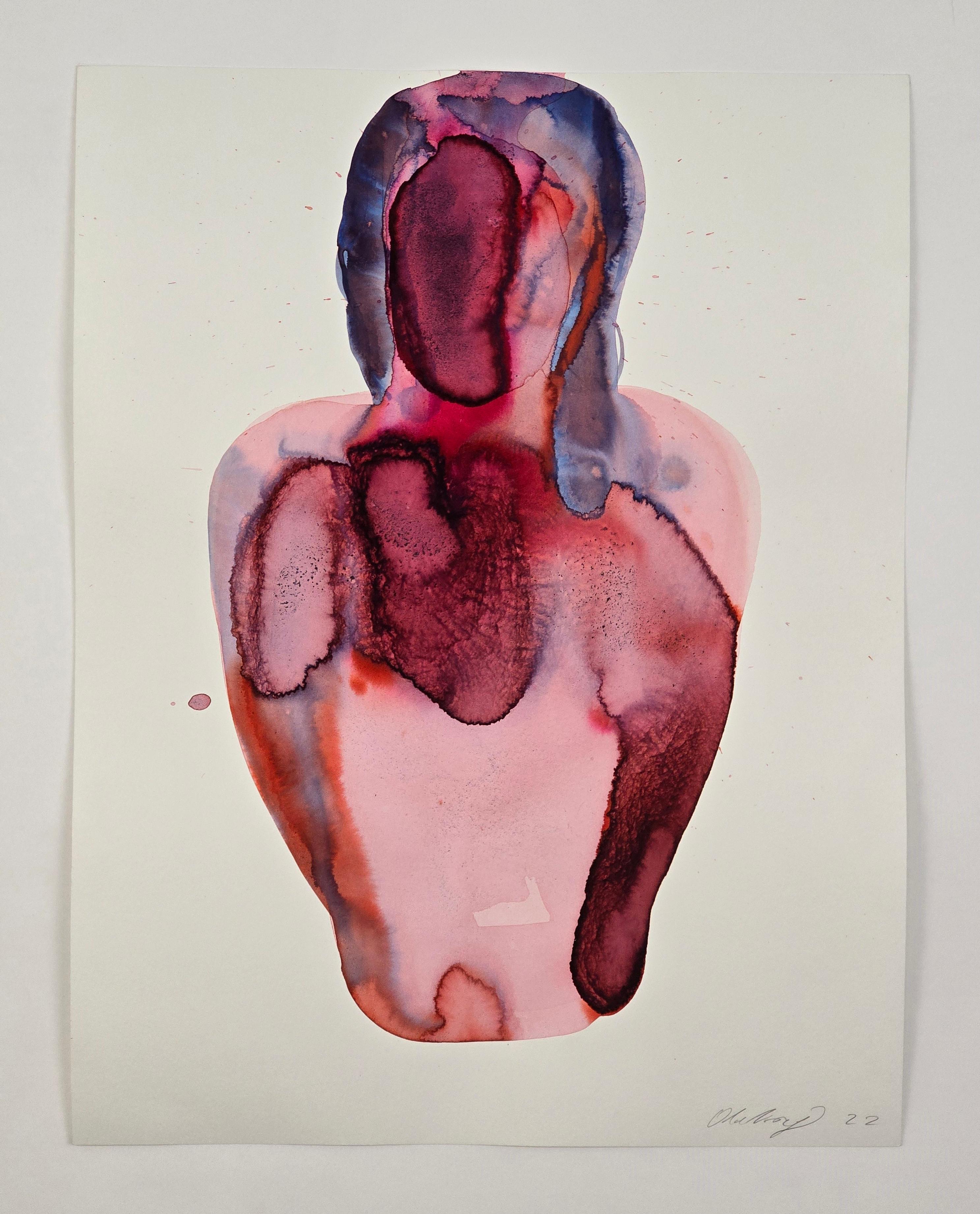 Torso ( Relection ) - Contemporary Figurative Ink Painting, New Expressionism - Beige Nude Painting by Maciej Olekszy