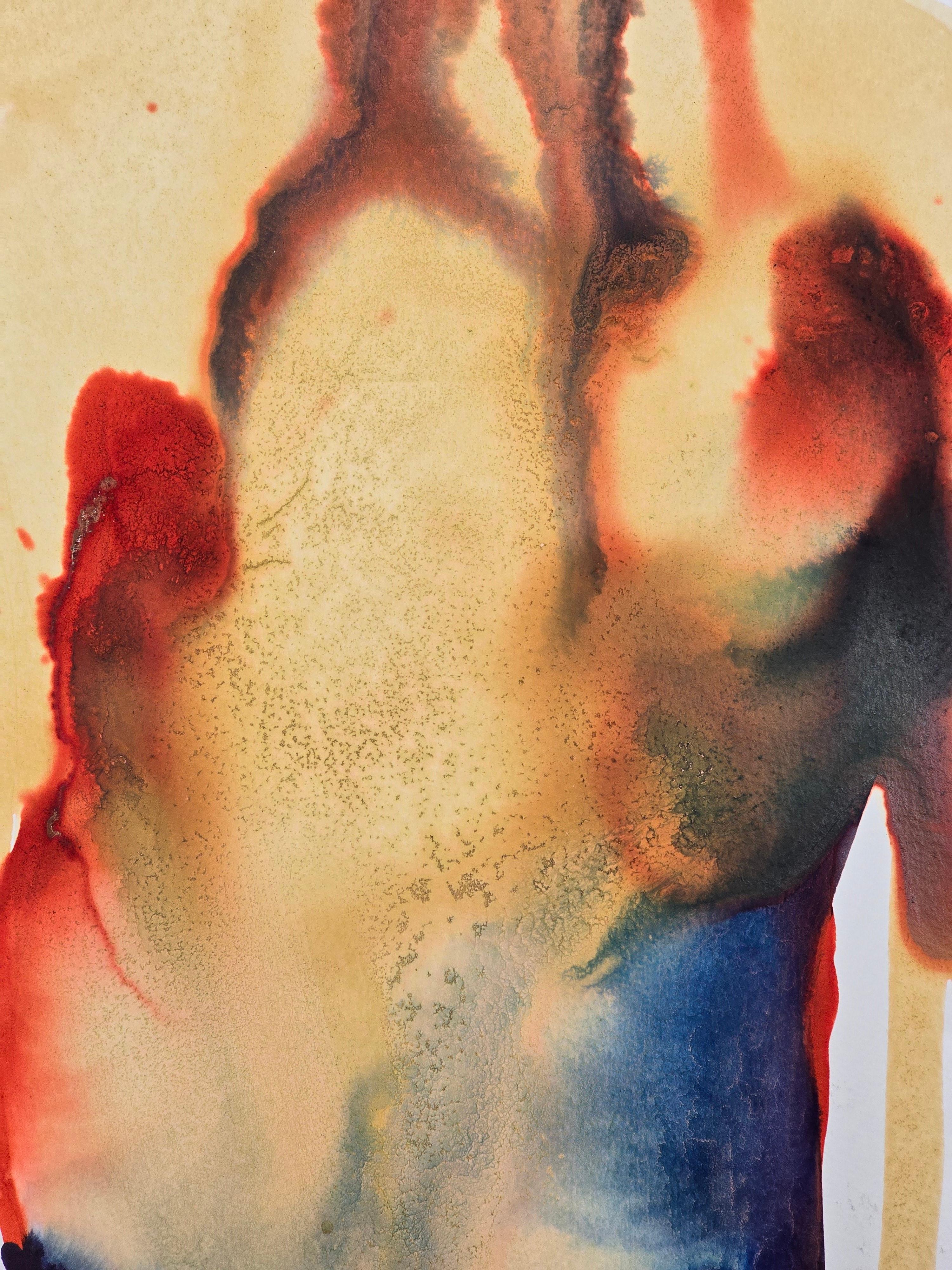 Torso With Golden Lips - Contemporary Figurative Ink Painting, New Expressionism For Sale 8