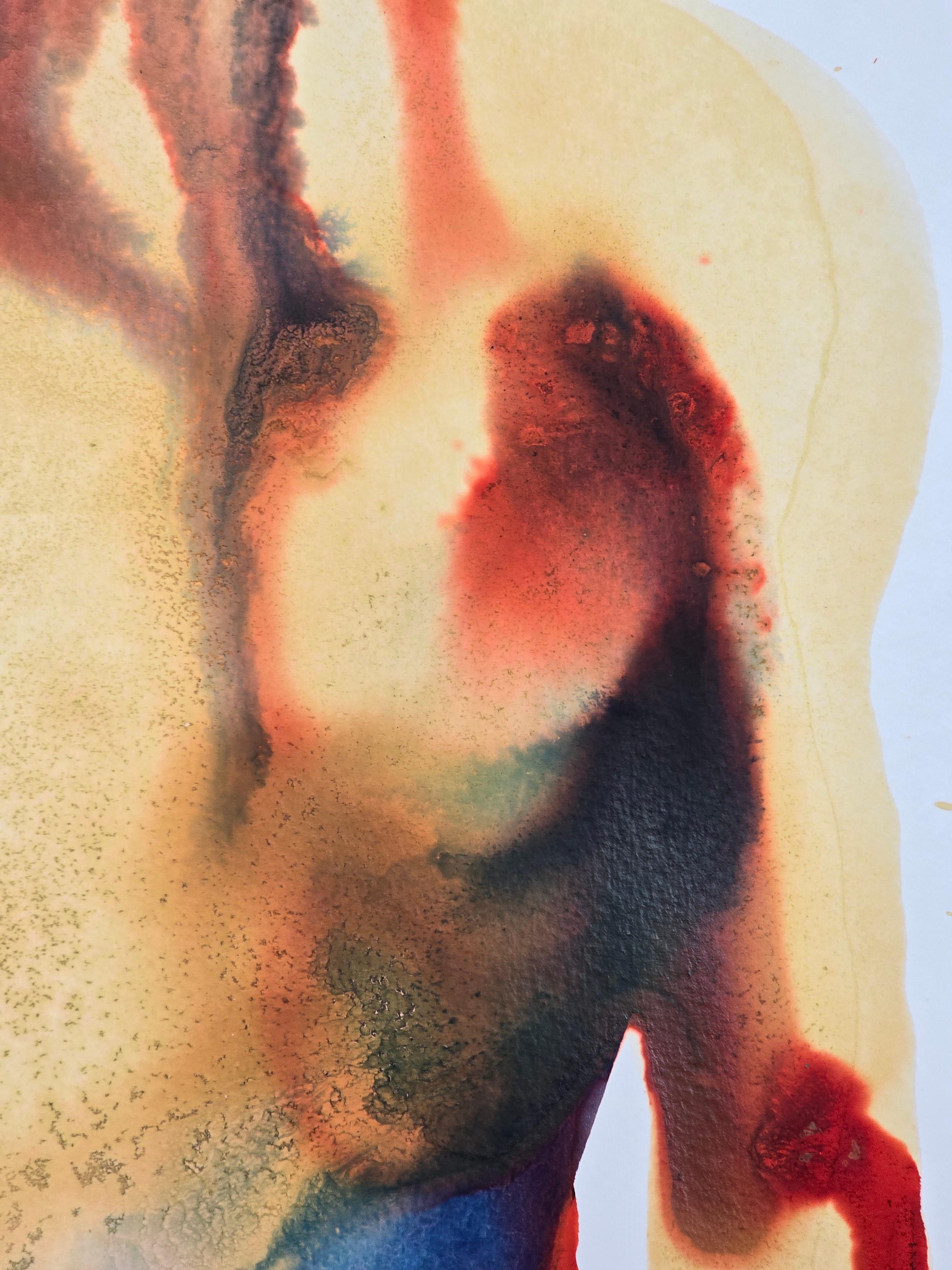 Torso With Golden Lips - Contemporary Figurative Ink Painting, New Expressionism For Sale 9