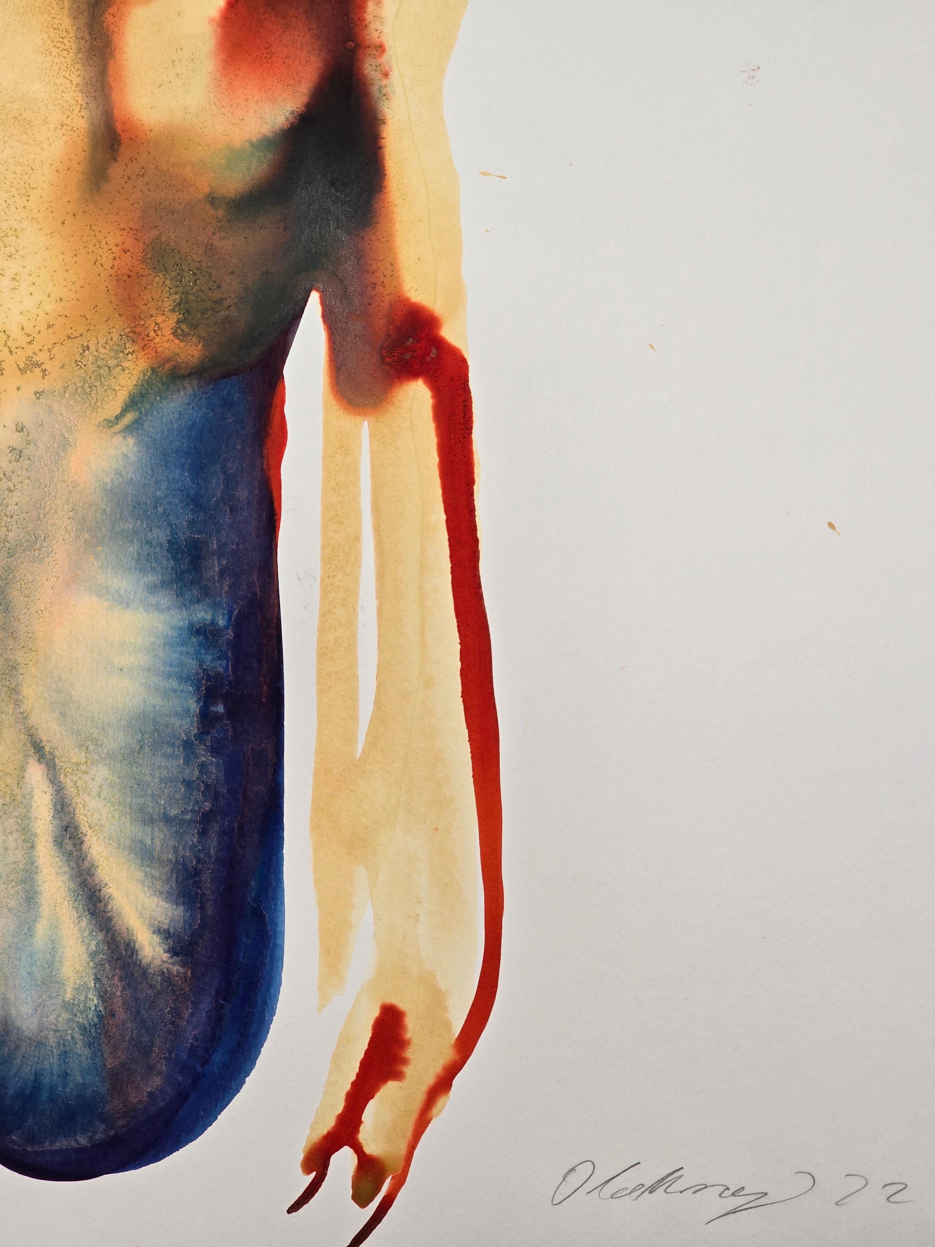 Torso With Golden Lips - Contemporary Figurative Ink Painting, New Expressionism For Sale 10