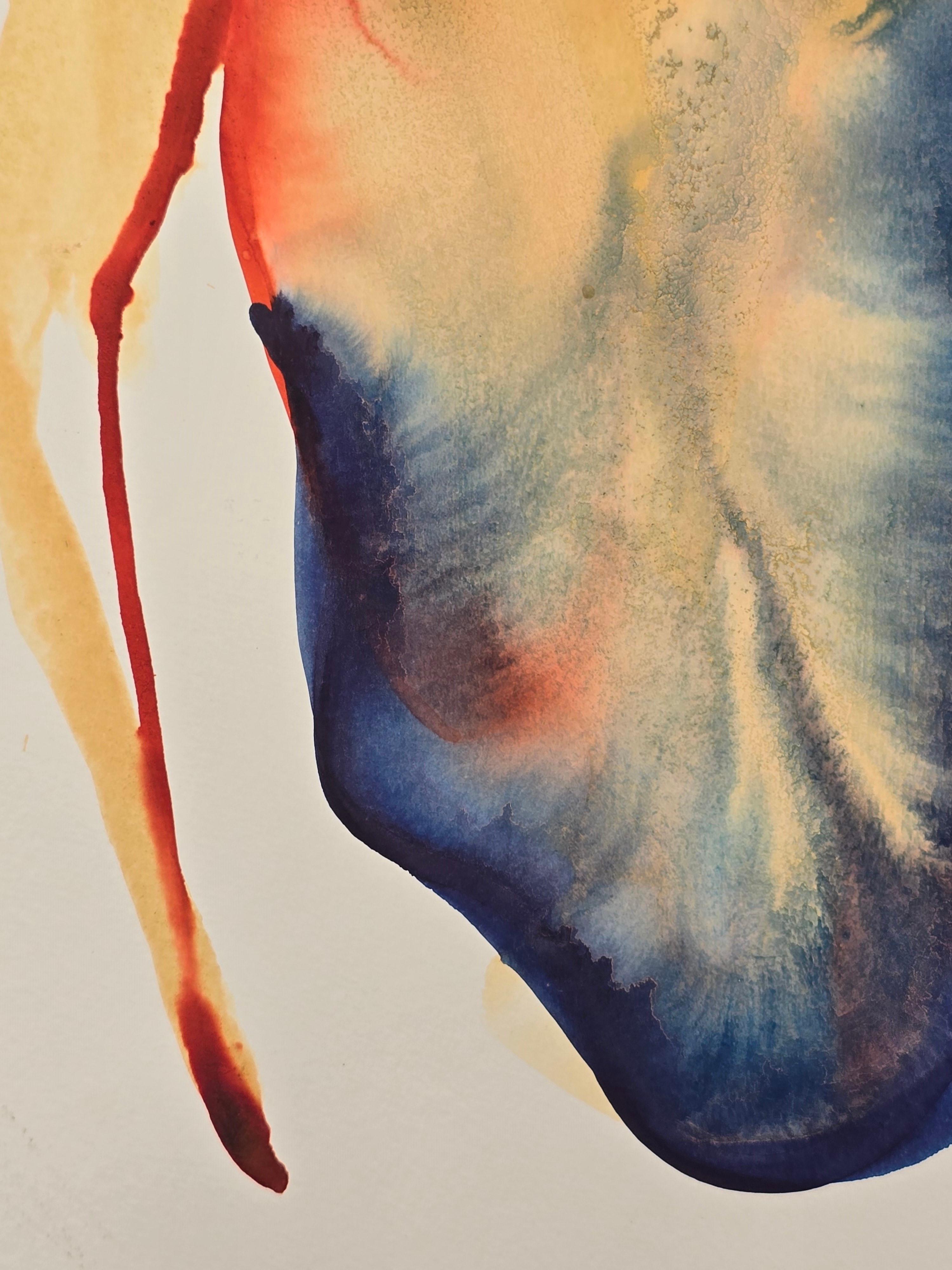 Torso With Golden Lips - Contemporary Figurative Ink Painting, New Expressionism For Sale 12