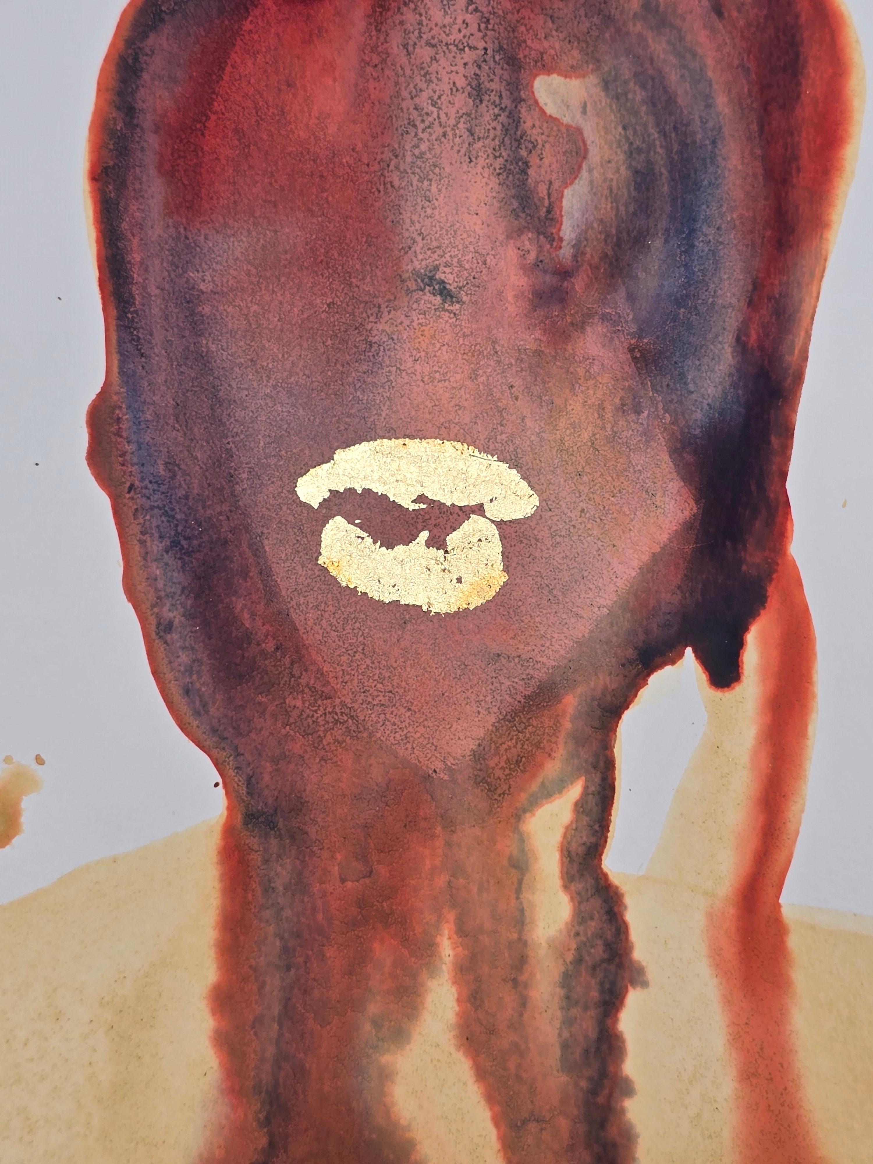 Torso With Golden Lips - Contemporary Figurative Ink Painting, New Expressionism For Sale 4