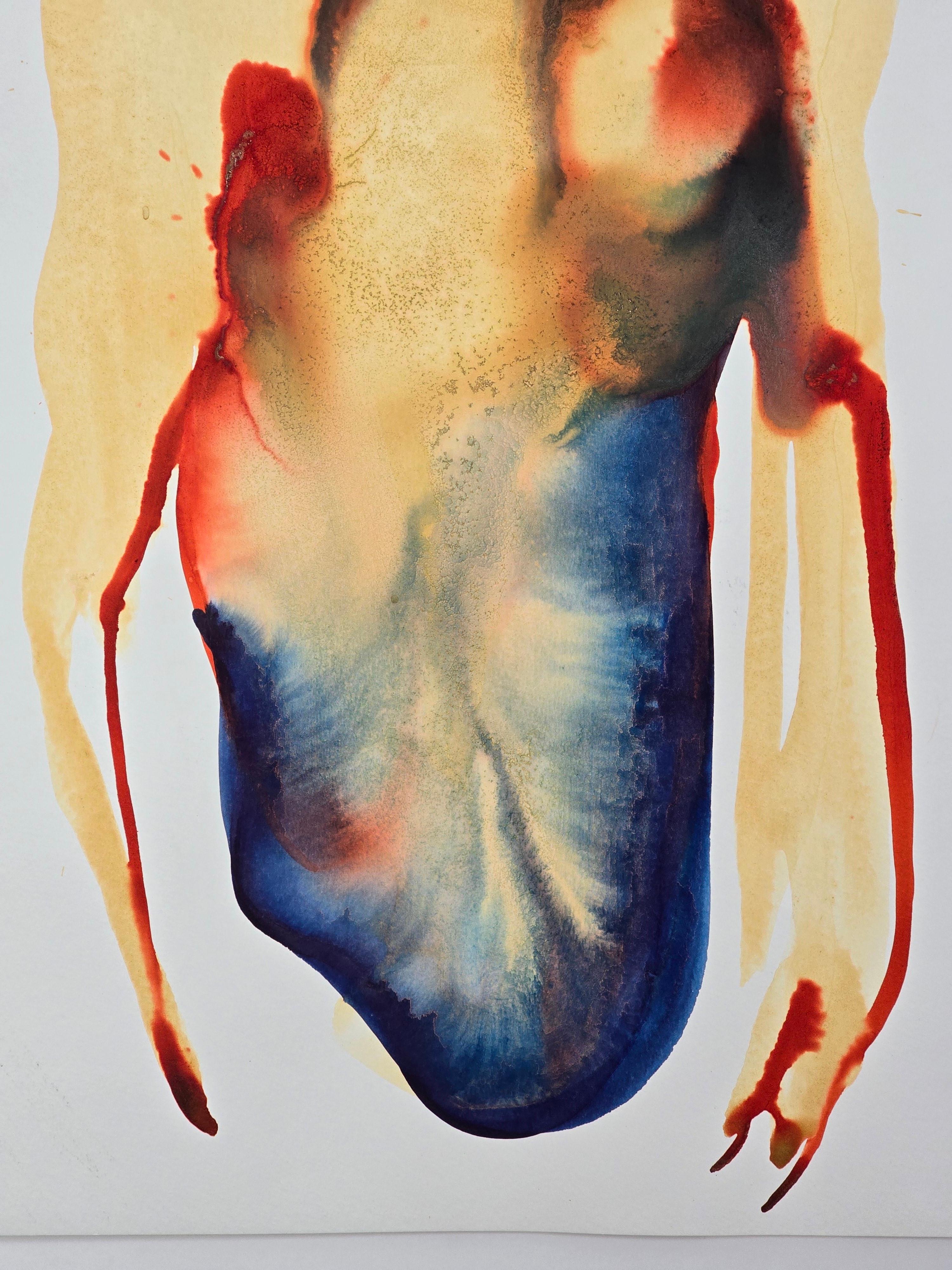Torso With Golden Lips - Contemporary Figurative Ink Painting, New Expressionism For Sale 7