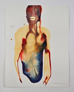 Torso With Golden Lips - Contemporary Figurative Ink Painting, New Expressionism