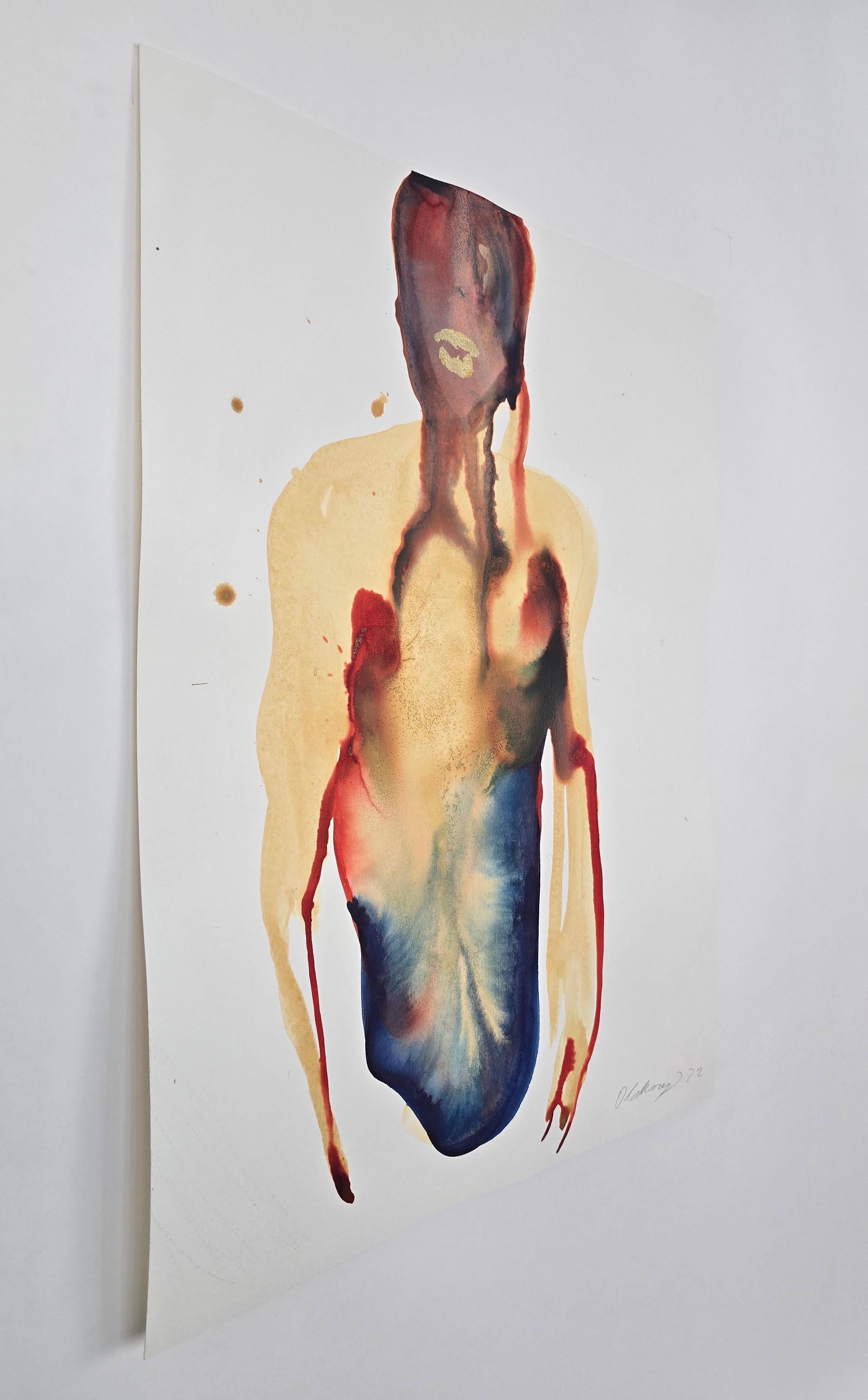 Torso With Golden Lips - Contemporary Figurative Ink Painting, New Expressionism For Sale 1