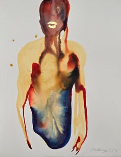 Torso With Golden Lips - Contemporary Figurative Ink Painting, New Expressionism