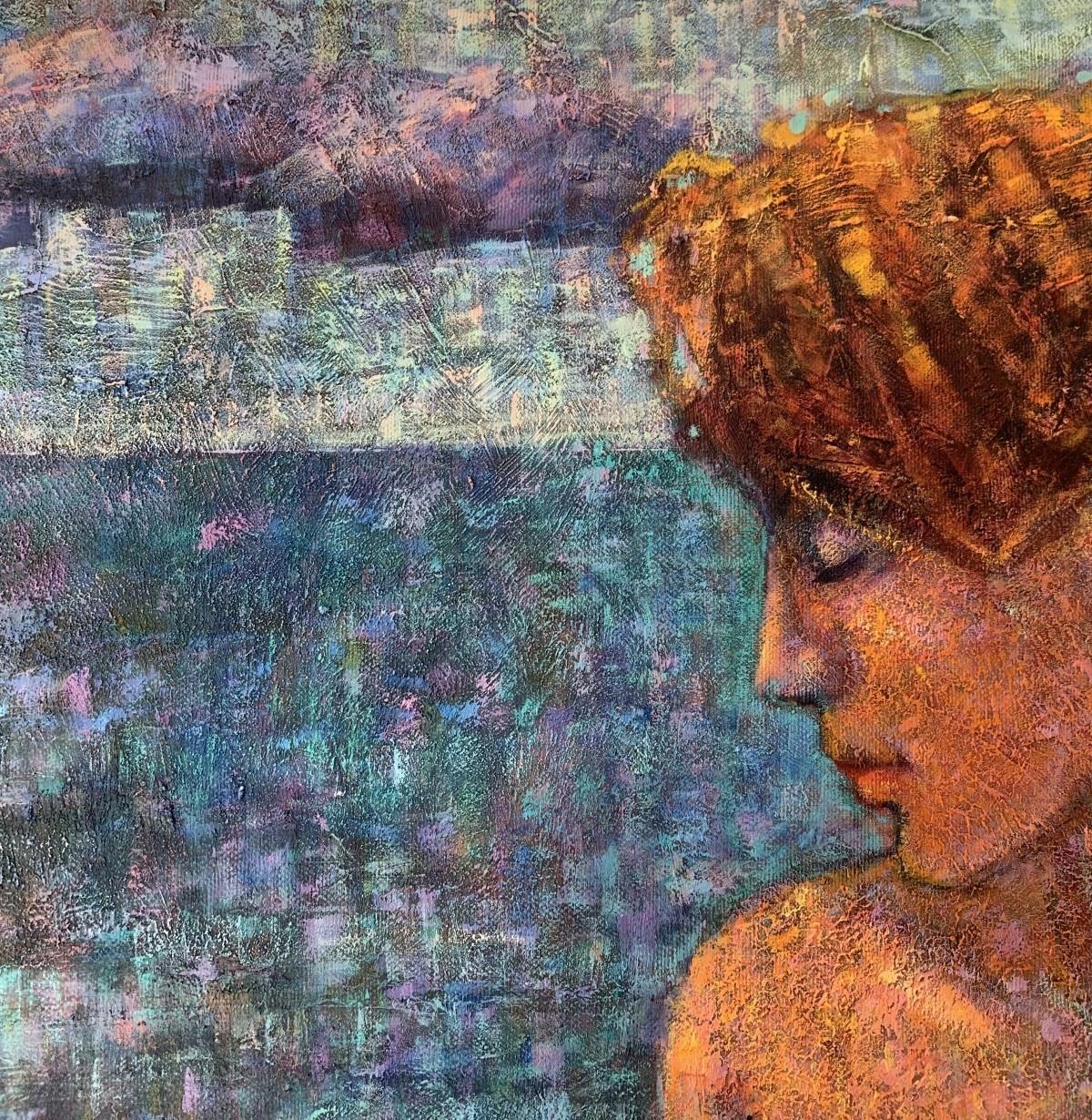 Ein Spaziergang. Acrylmalerei, Mosaik, Kubismus, farbig, weiblicher Akt, polnische Kunst (Zeitgenössisch), Painting, von Maciej Urbaniak