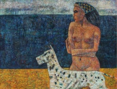 Mädchen mit Hund, Zeitgenössische figurative Ölmalerei, Weiblicher Akt, Polnische Kunst