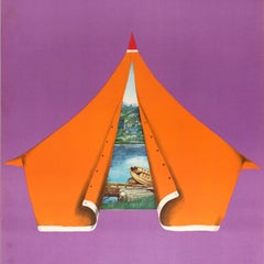 Original Vintage Travel Poster Poland Invites You Camping Tent Maciej Urbaniec