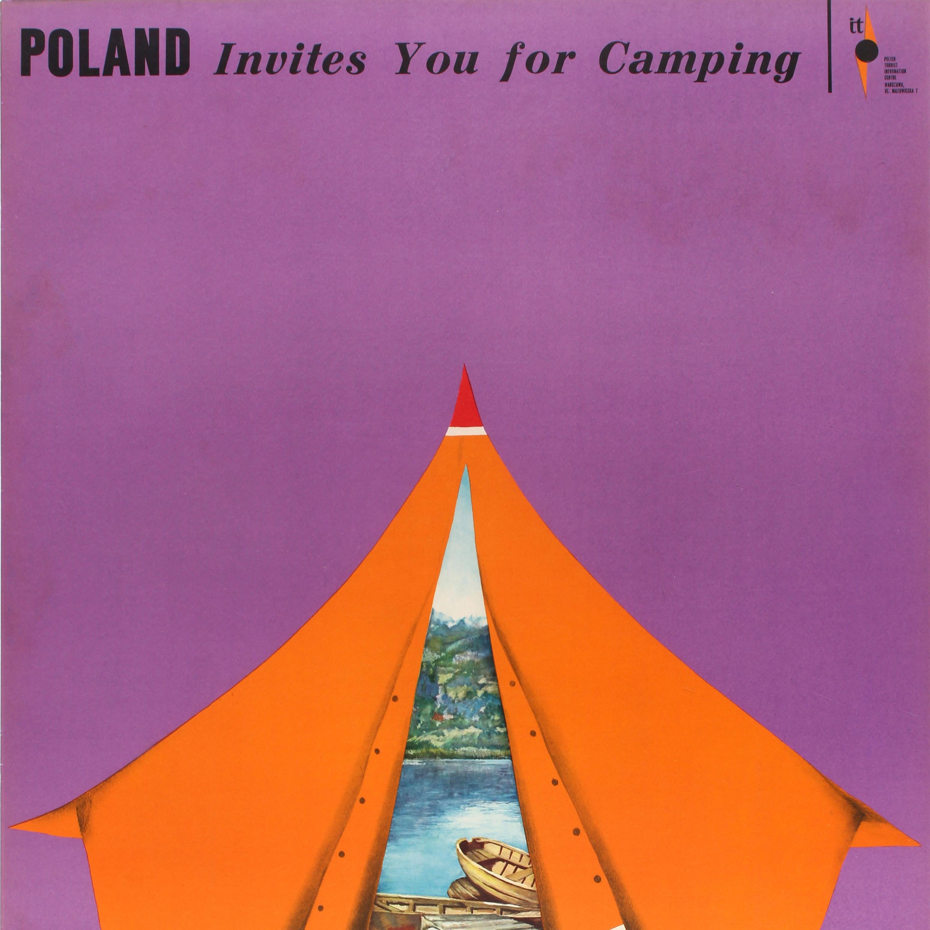 Affiche de voyage vintage originale Pologne Invites You camping Tent Maciej Urbaniec en vente 2