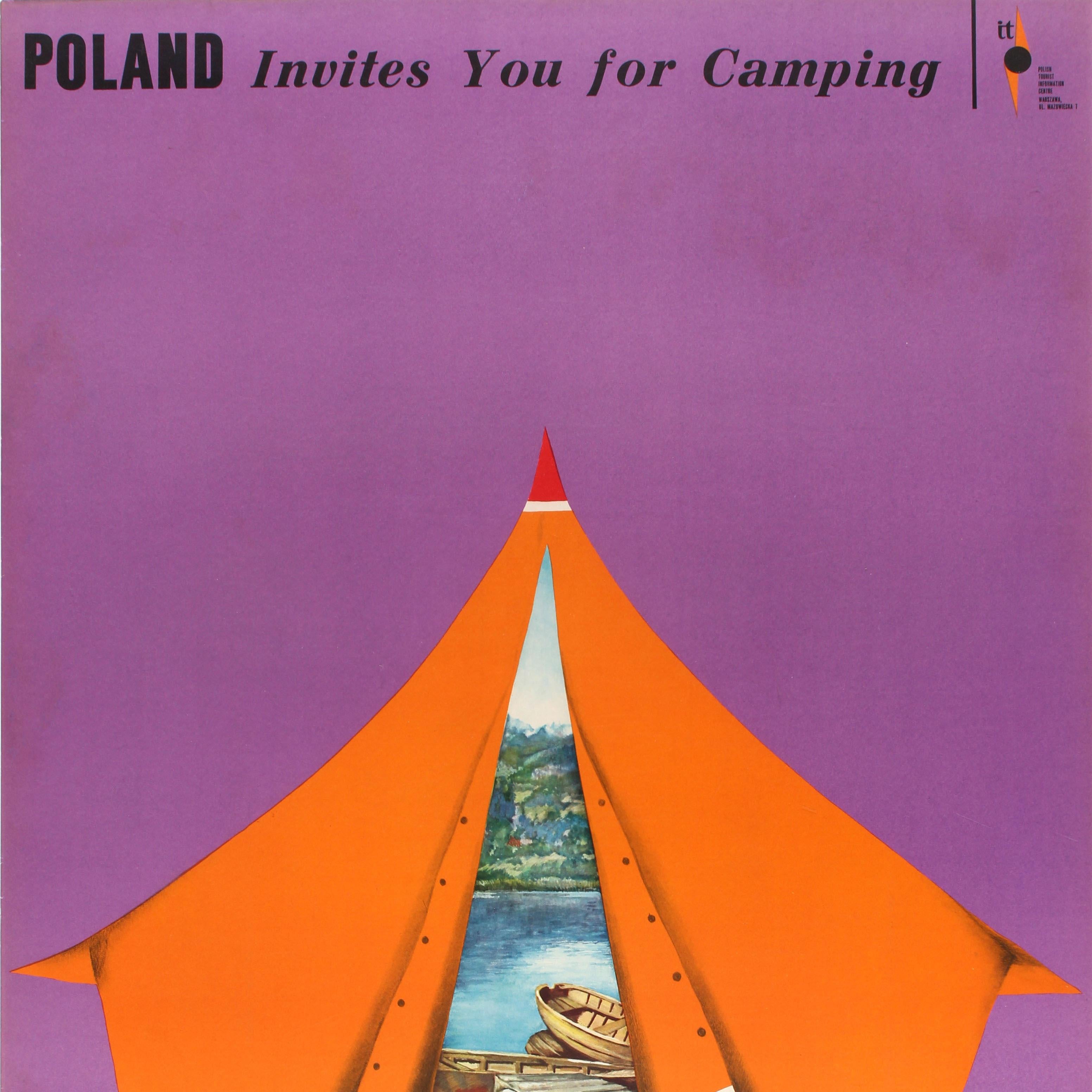 Poster di viaggio originale Vintage Poland Invites You Camping Tent Maciej Urbaniec in vendita 2