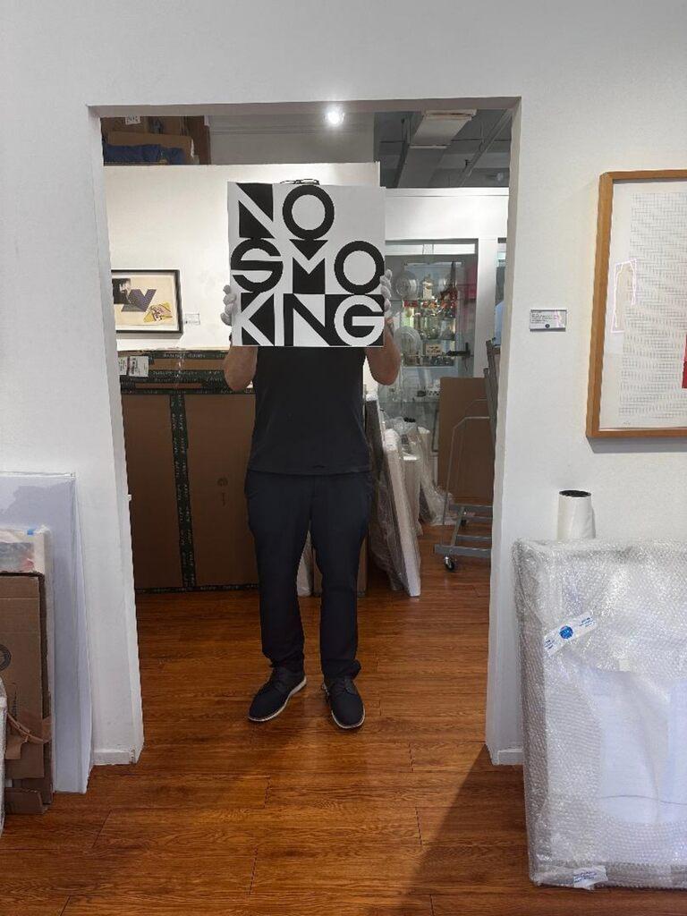 NO SMOKING, Rare historic 1970s Fluxus hand pulled silkscreen mid century design - Print by Maciunas & George Brecht
