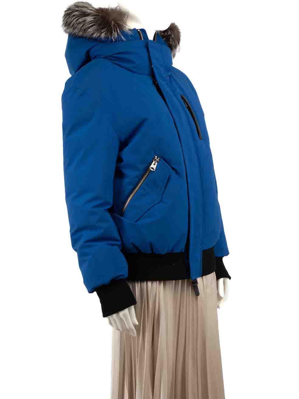 CONDITION is Very good. Hardly any visible wear to coat is evident on this used Mackage designer resale item.
 
 
 
 Details
 
 
 Blue
 
 Synthetic
 
 Shell jacket
 
 Front double zip closure with snap buttons
 
 Fur lined hood
 
 Zip detachable