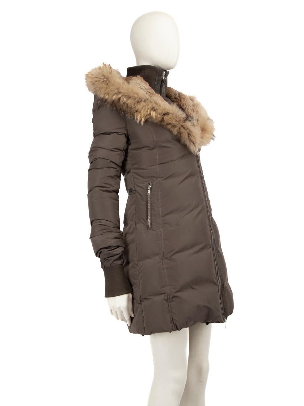 CONDITION is Very good. Minimal wear to the coat is evident. There are some marks on the sleeves and the front left panel of this used Mackage designer resale item.
 
 Details
 
 
 Grey
 
 Polyester
 
 Coat
 
 Long sleeves
 
 Fur hooded
 
 Mid