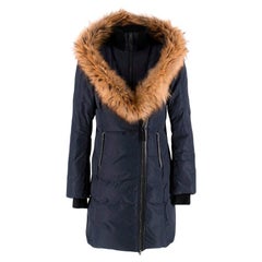 Mackage Kay Blue Down Coat w/ Signature Natural Fur Collar M