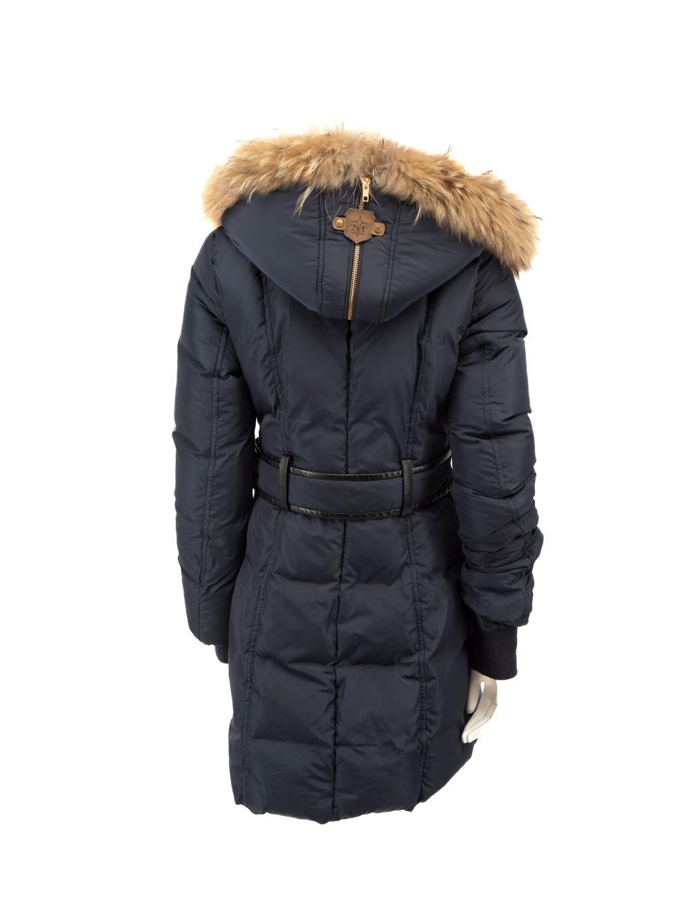 Nero Mackage Navy Cappotto con cappuccio in pelliccia di procione Taglia M in vendita