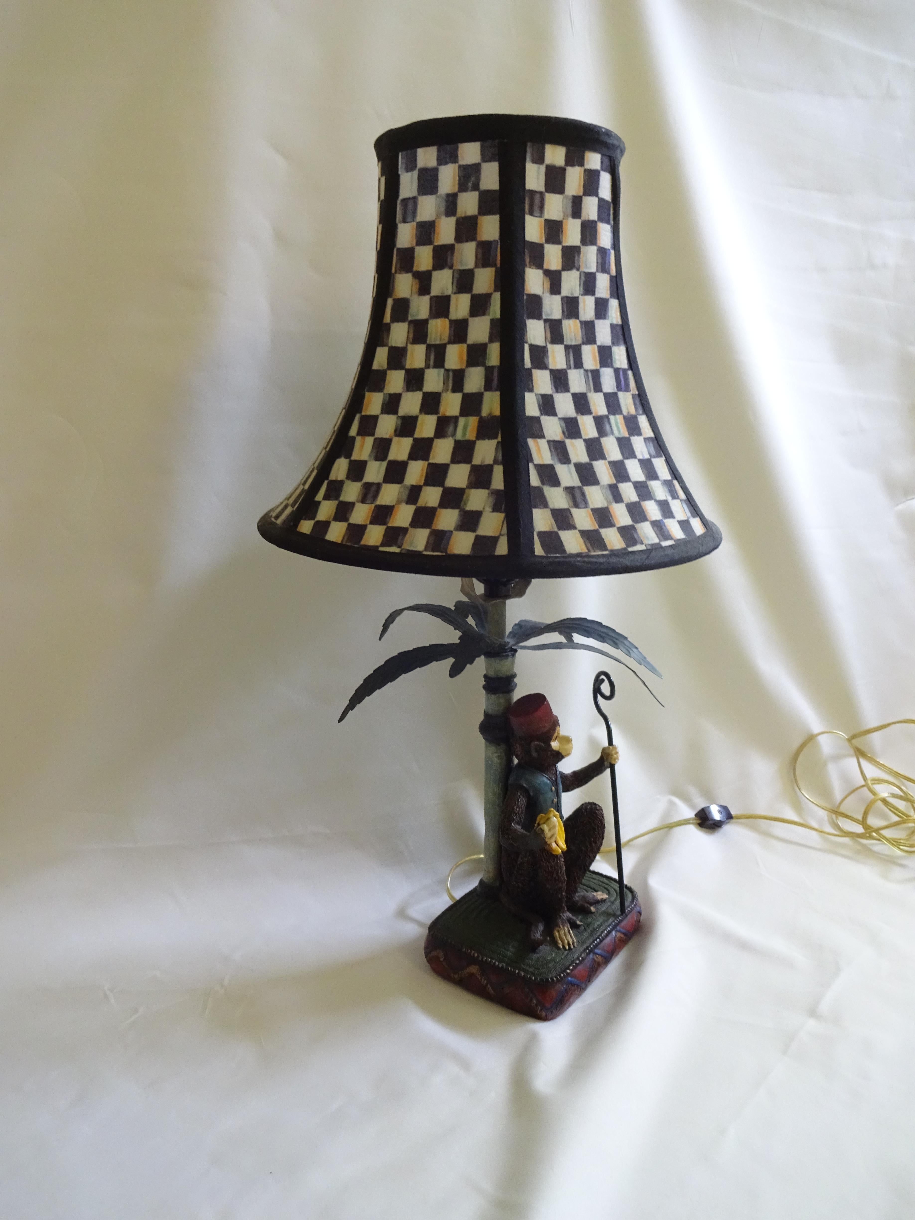 Original Mackenzie Childs table lamp with a monkey base, hand painted
Lampshade design: original courtly check
Excellent condition,
No break, no crack, no scratch, shade in perfect condition too.
Multi-color
Theme: Animal
Connection: Electric
