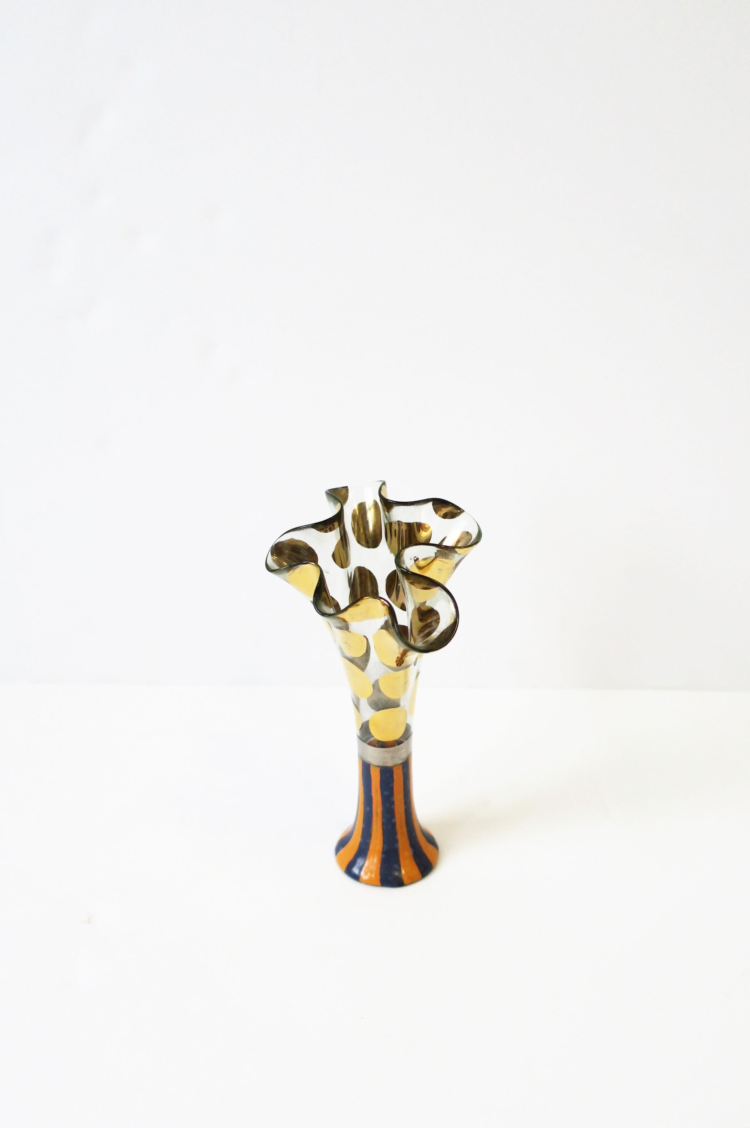 20th Century Mackenzie-Childs Art Glass Vase with Gold Polka Dots, circa 1980s For Sale